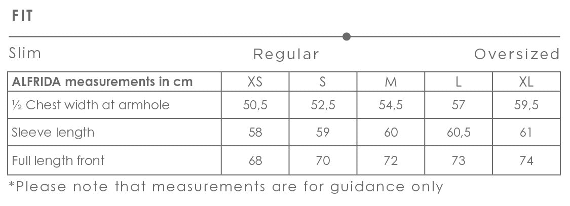 Alfrida shirt size chart