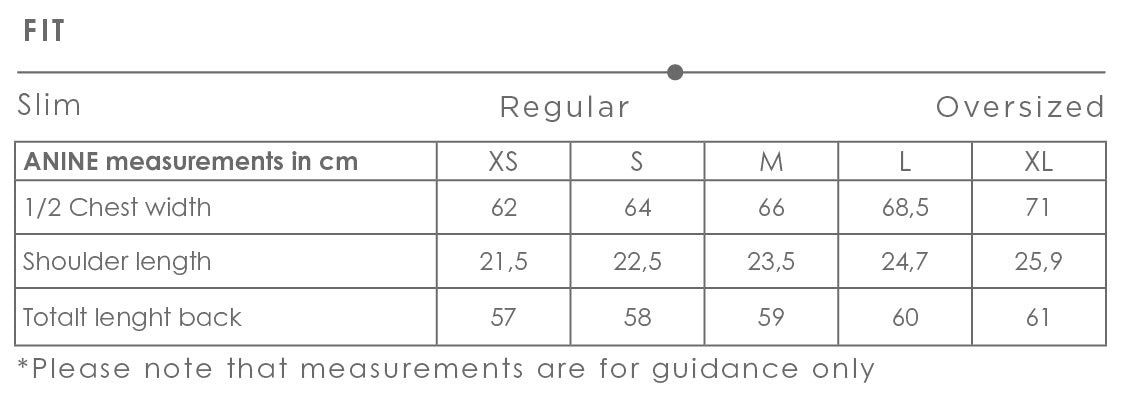 Anine shirt size chart