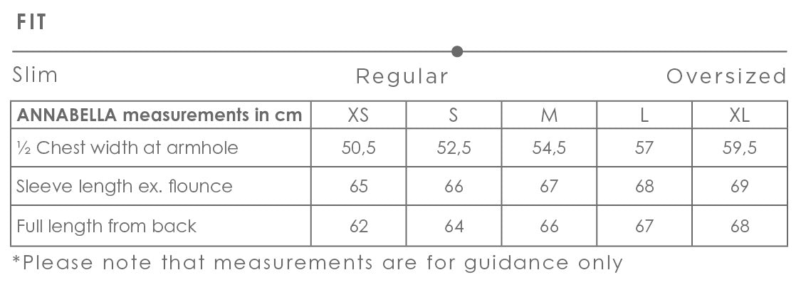 Annabella shirt size chart