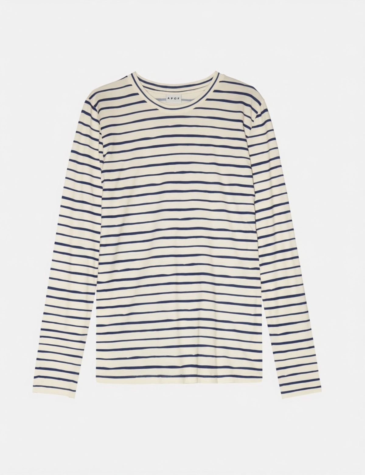 Damen-T-Shirt aus Baumwolljersey mit langen Ärmeln, weiß und blau gestreift