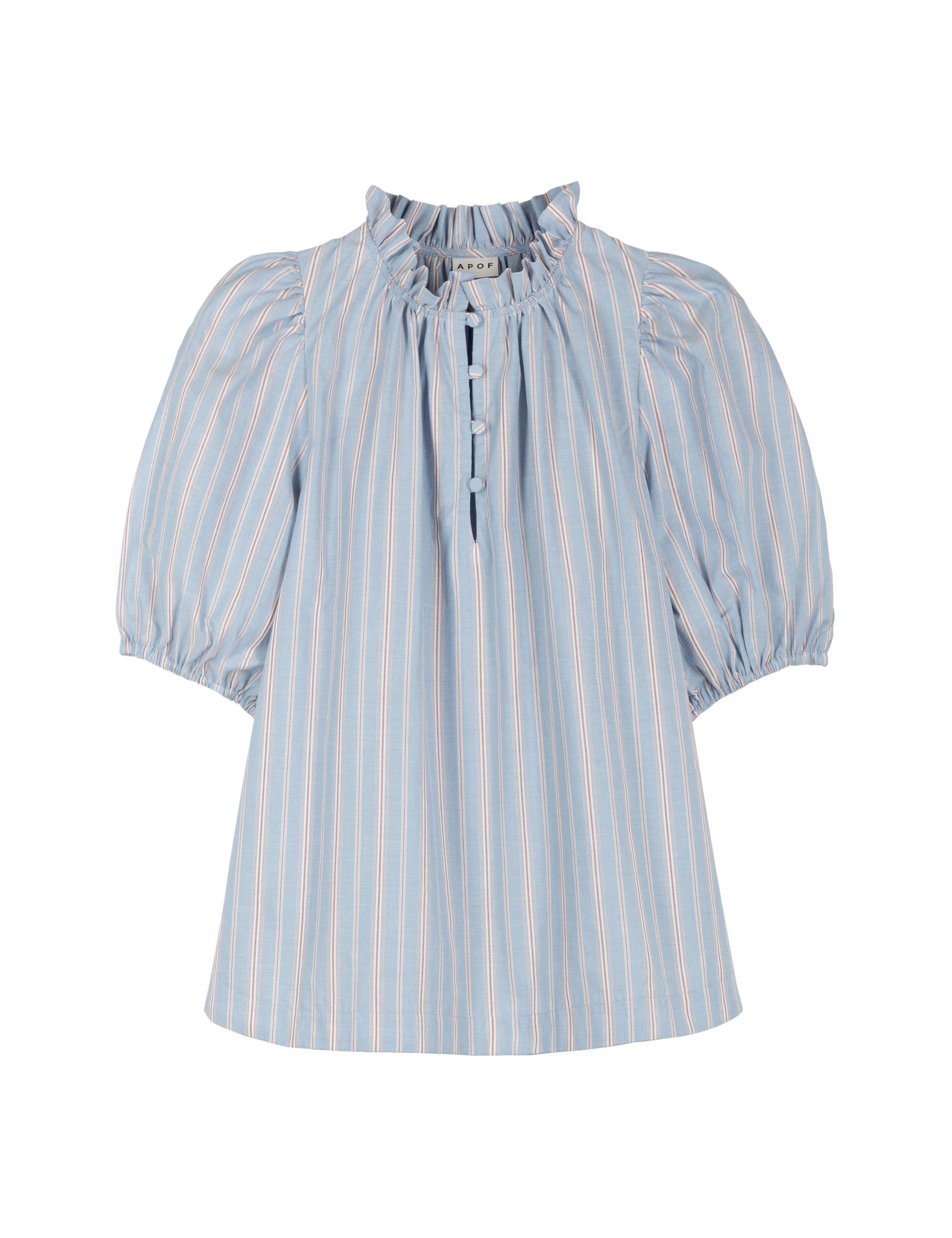 Blue striped blouse with frills and buttons
