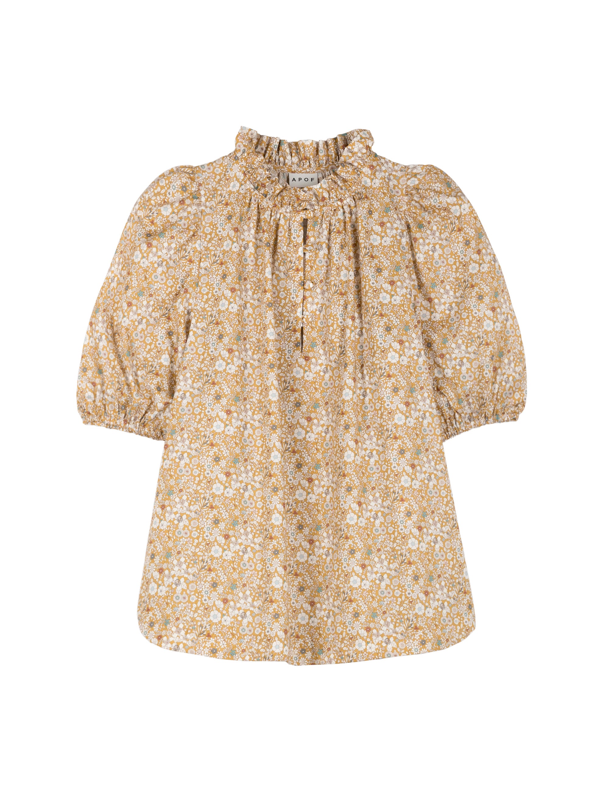 Blouse with brown flower pattern and frills
