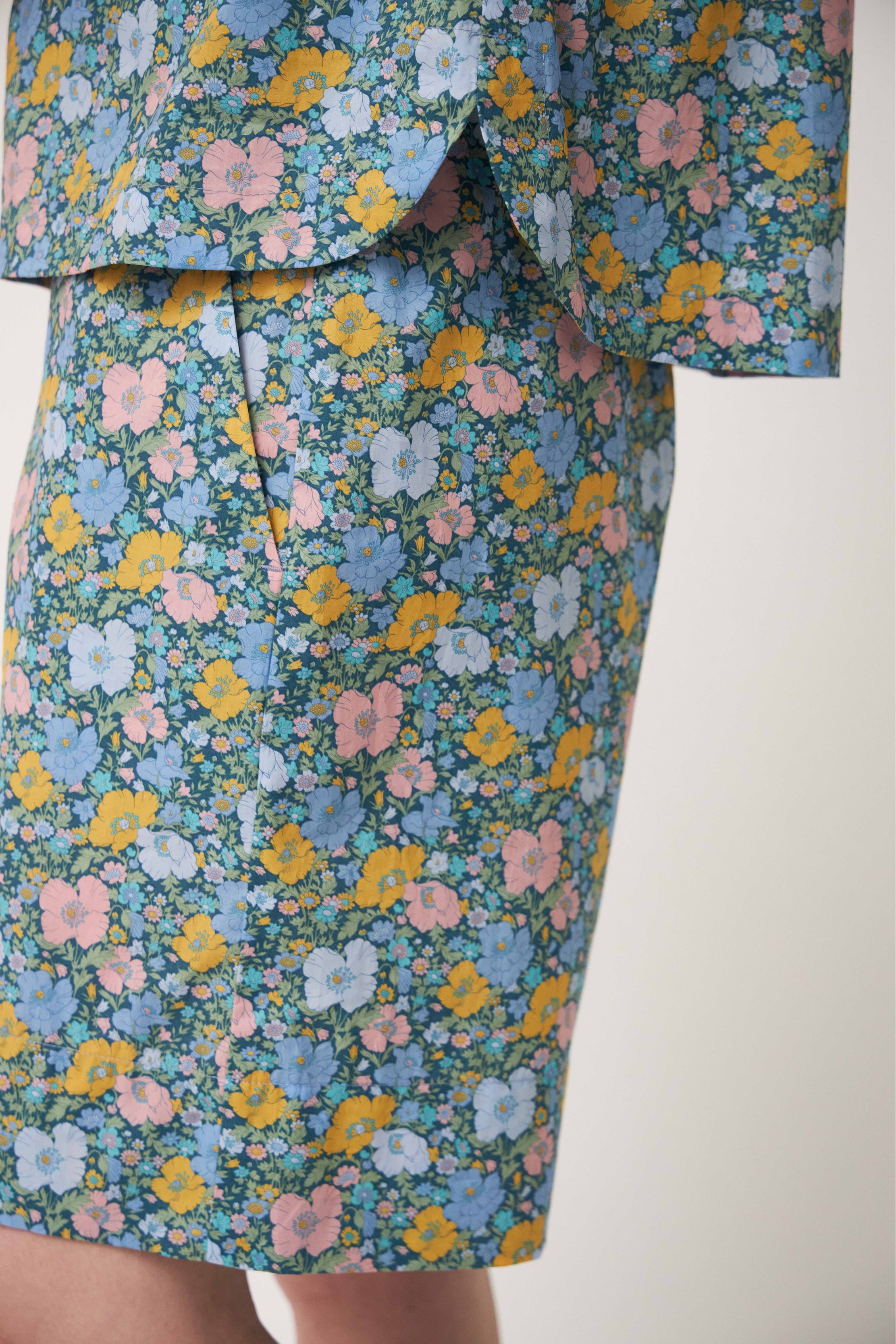 Shorts with green blue and pink flowers