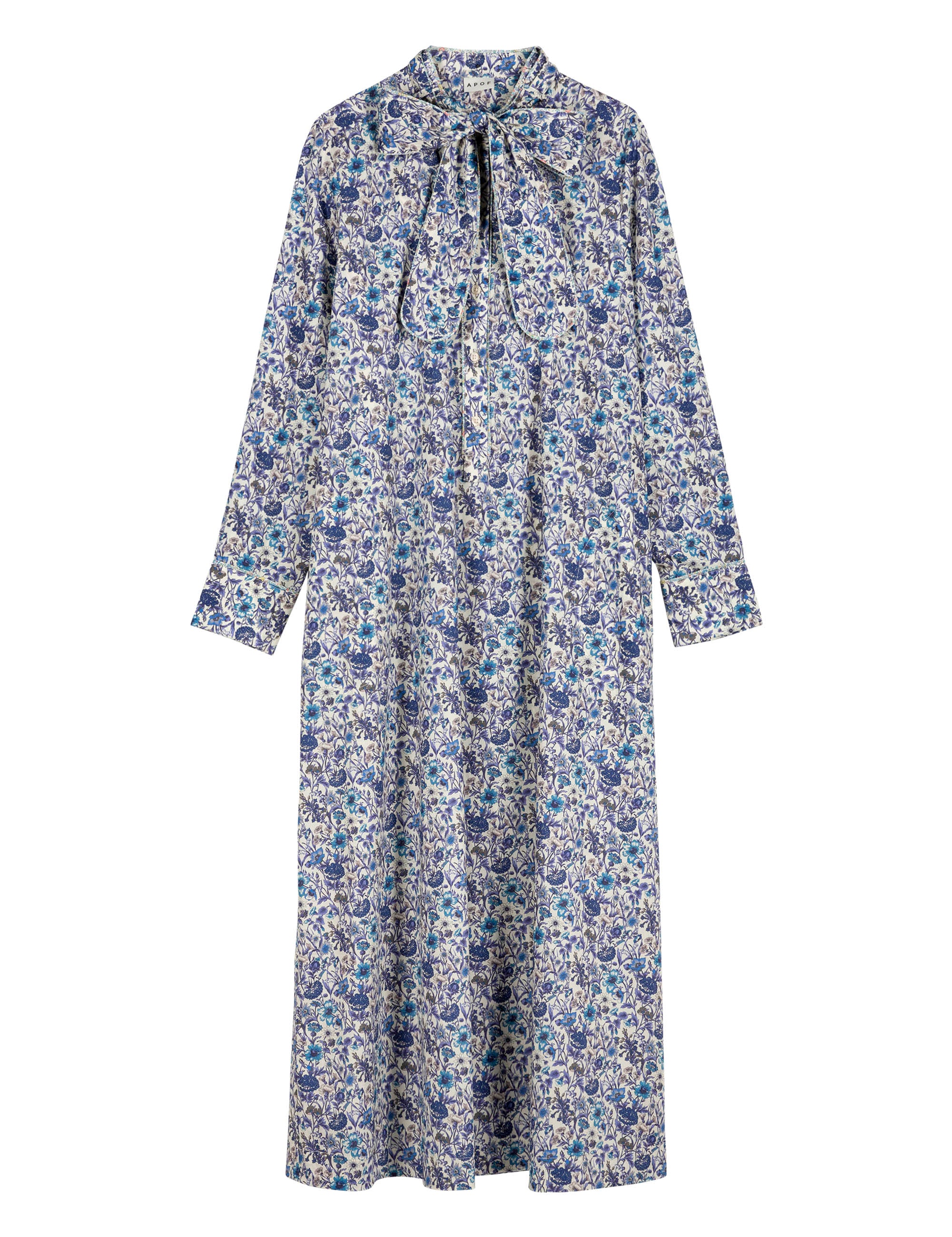 Dress with blue flower pattern and big bow