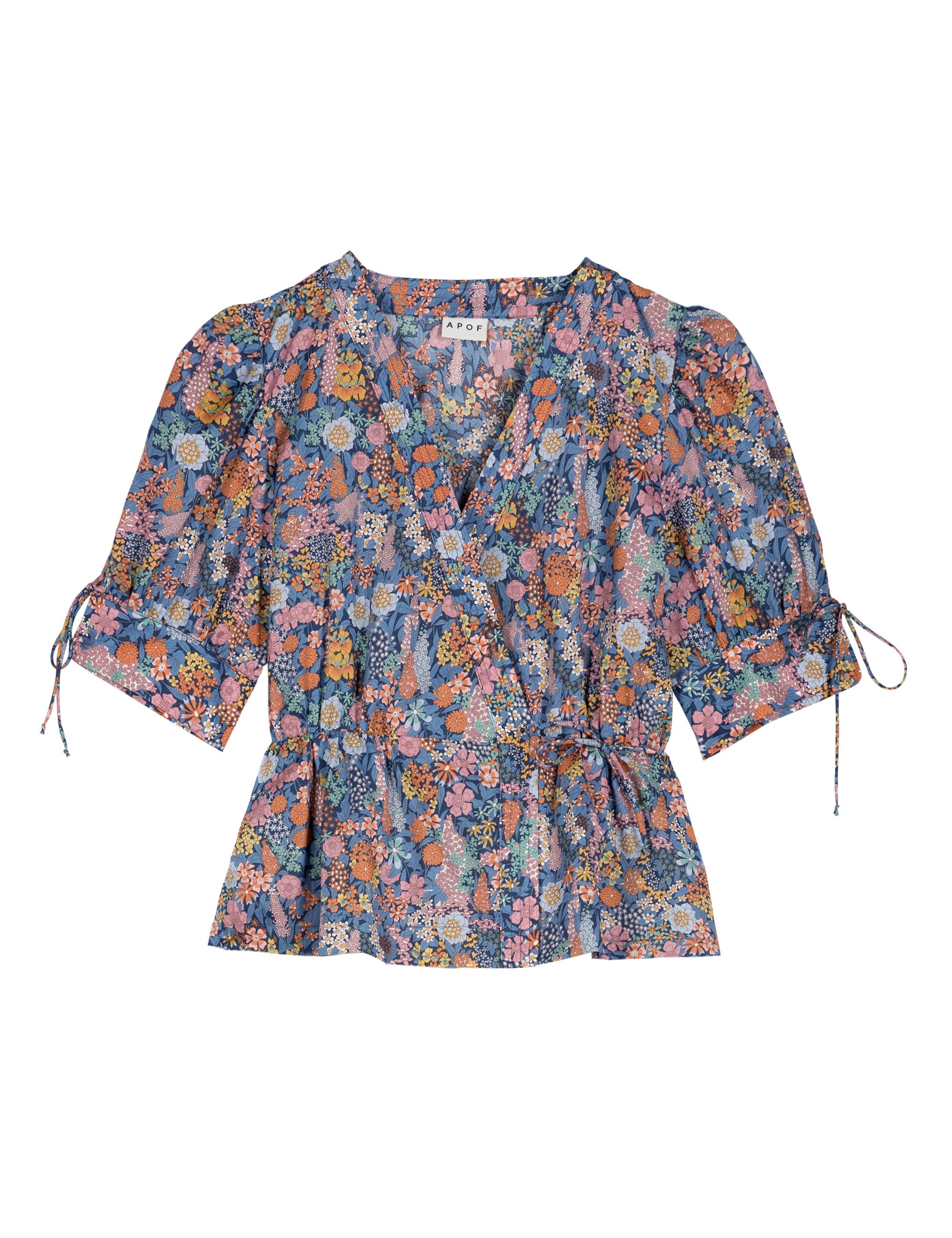 Short sleeved wrap blouse with flower pattern