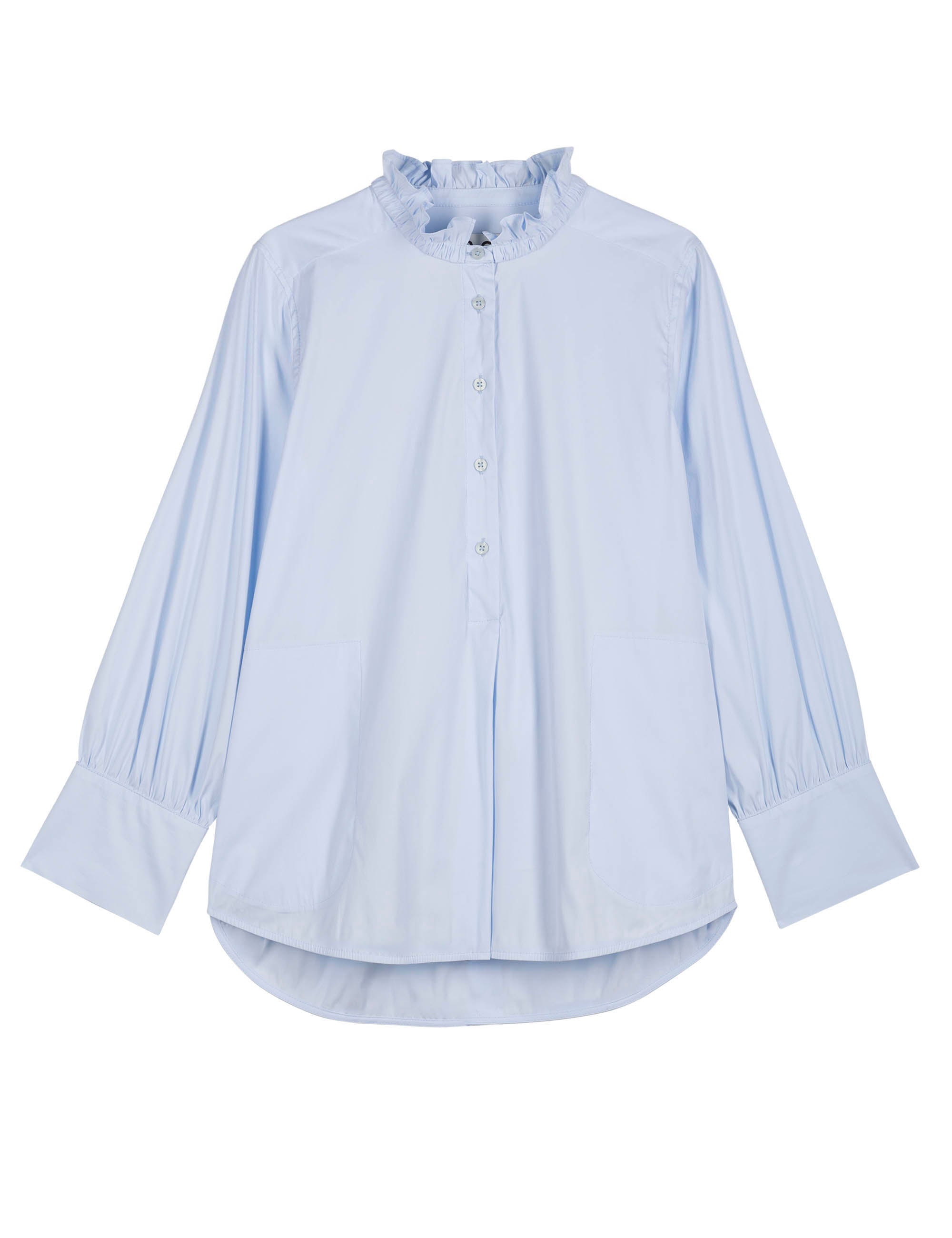 Light blue long sleeved women's shirt with frills