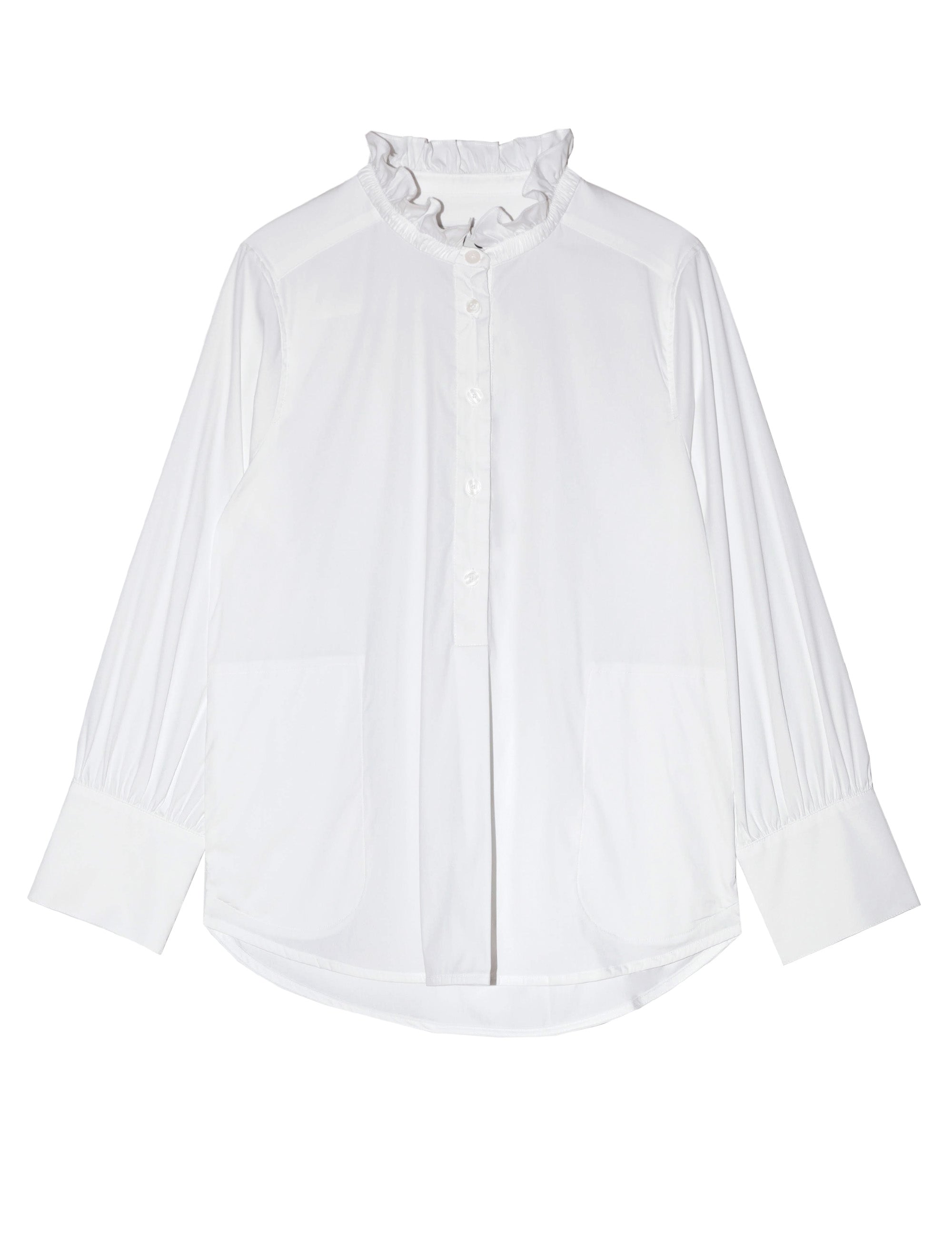 White long sleeved women's shirt with frills