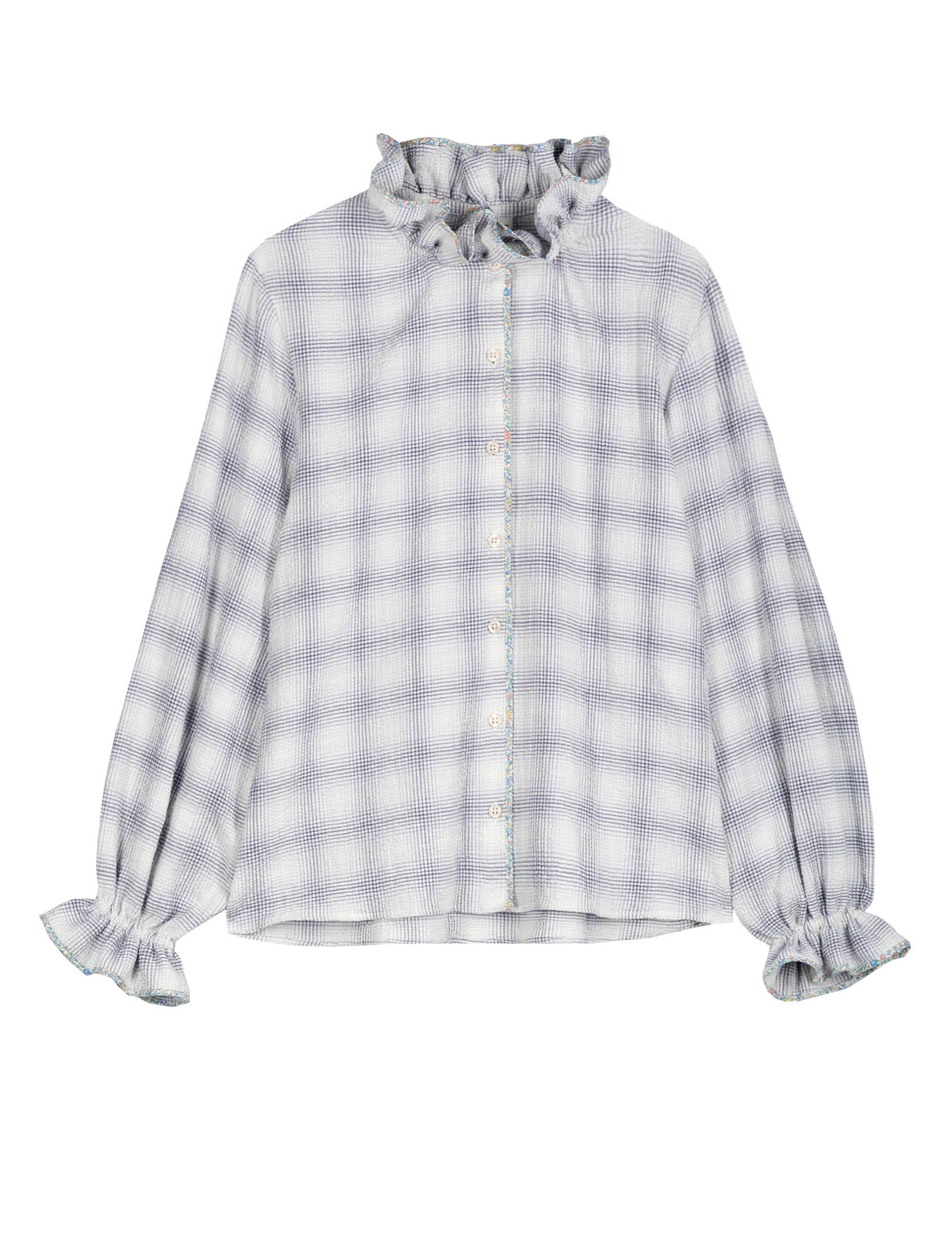 Checked long sleeved women's shirt with frills