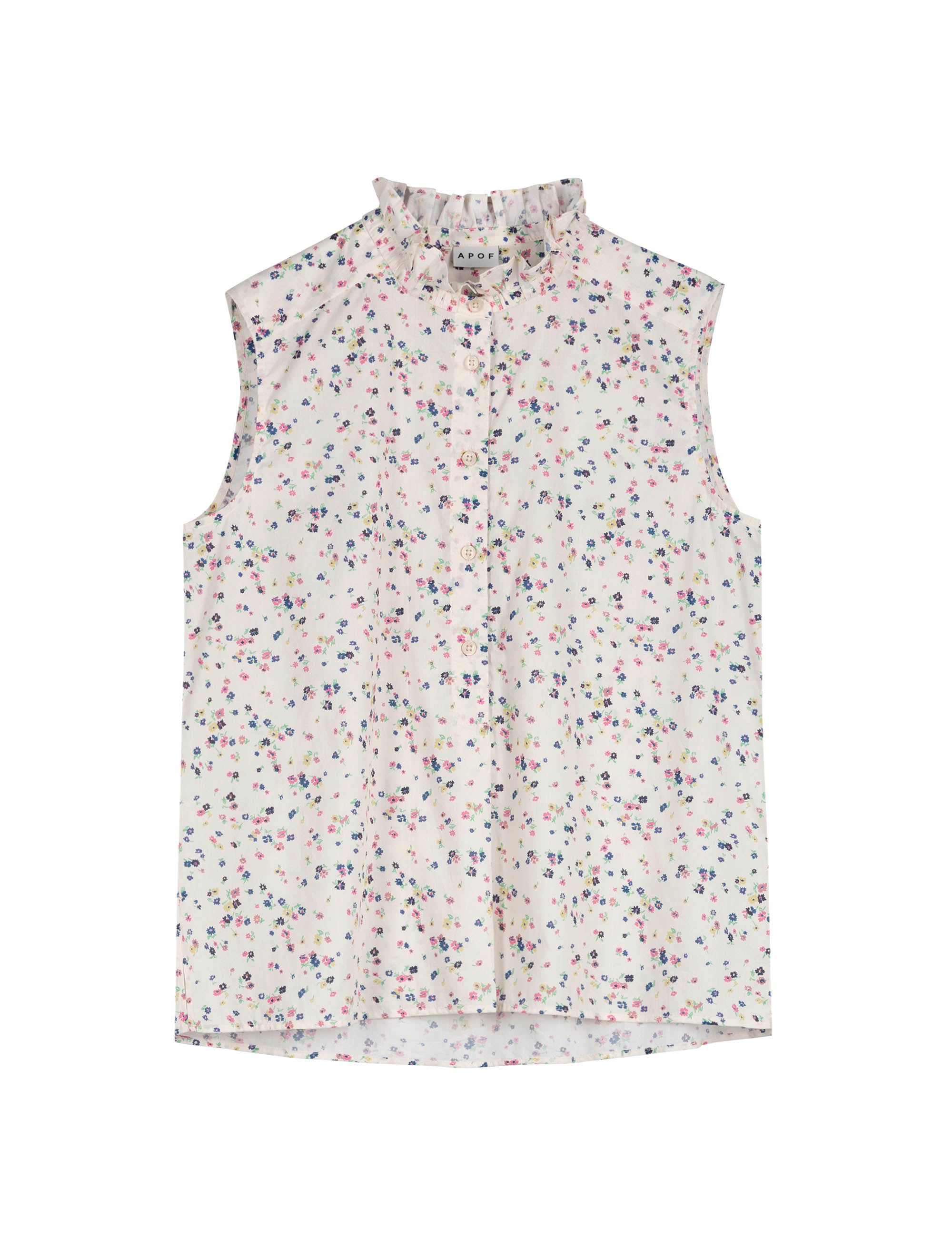 Sleeveless top with flower pattern and frills