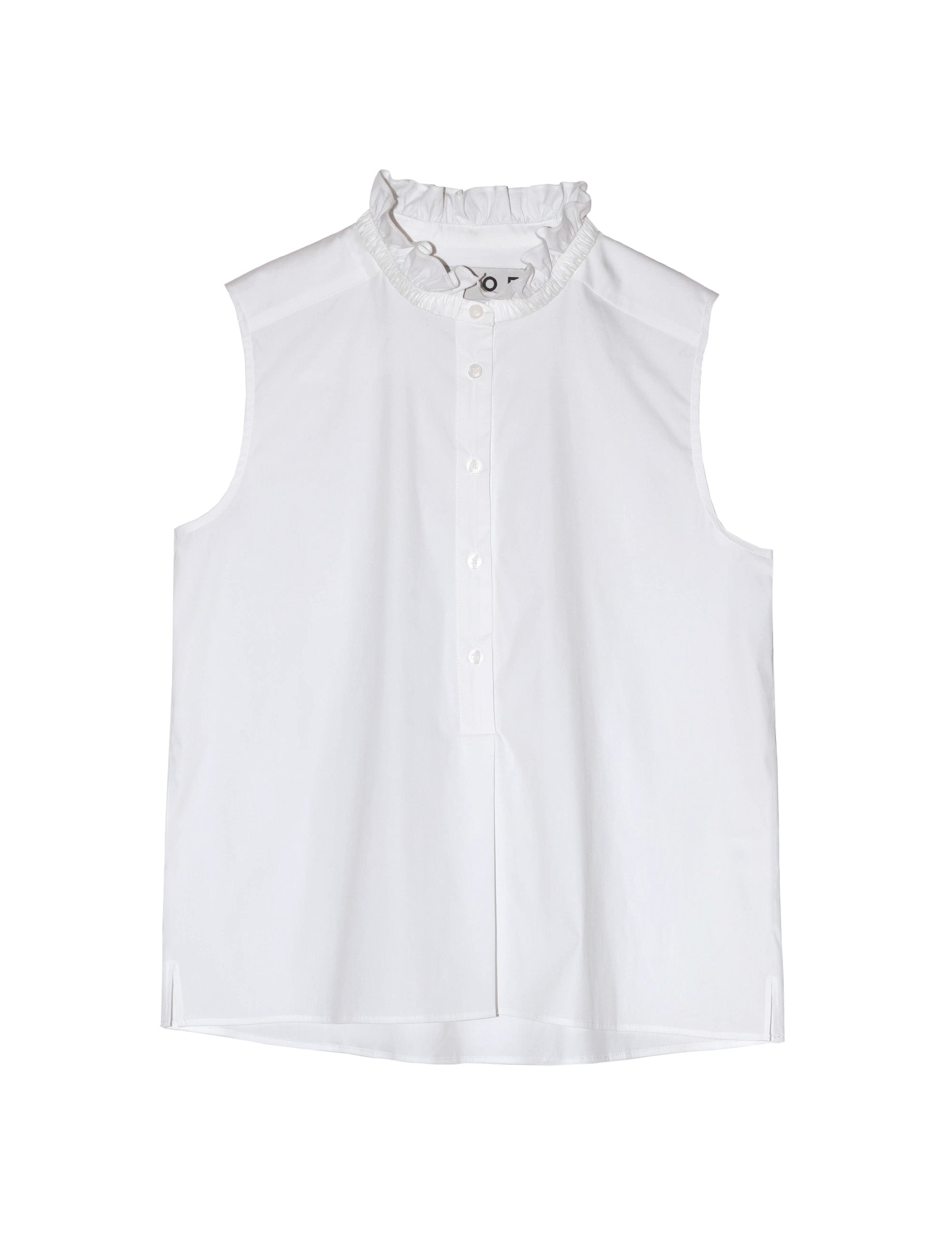 White sleeveless top with frills