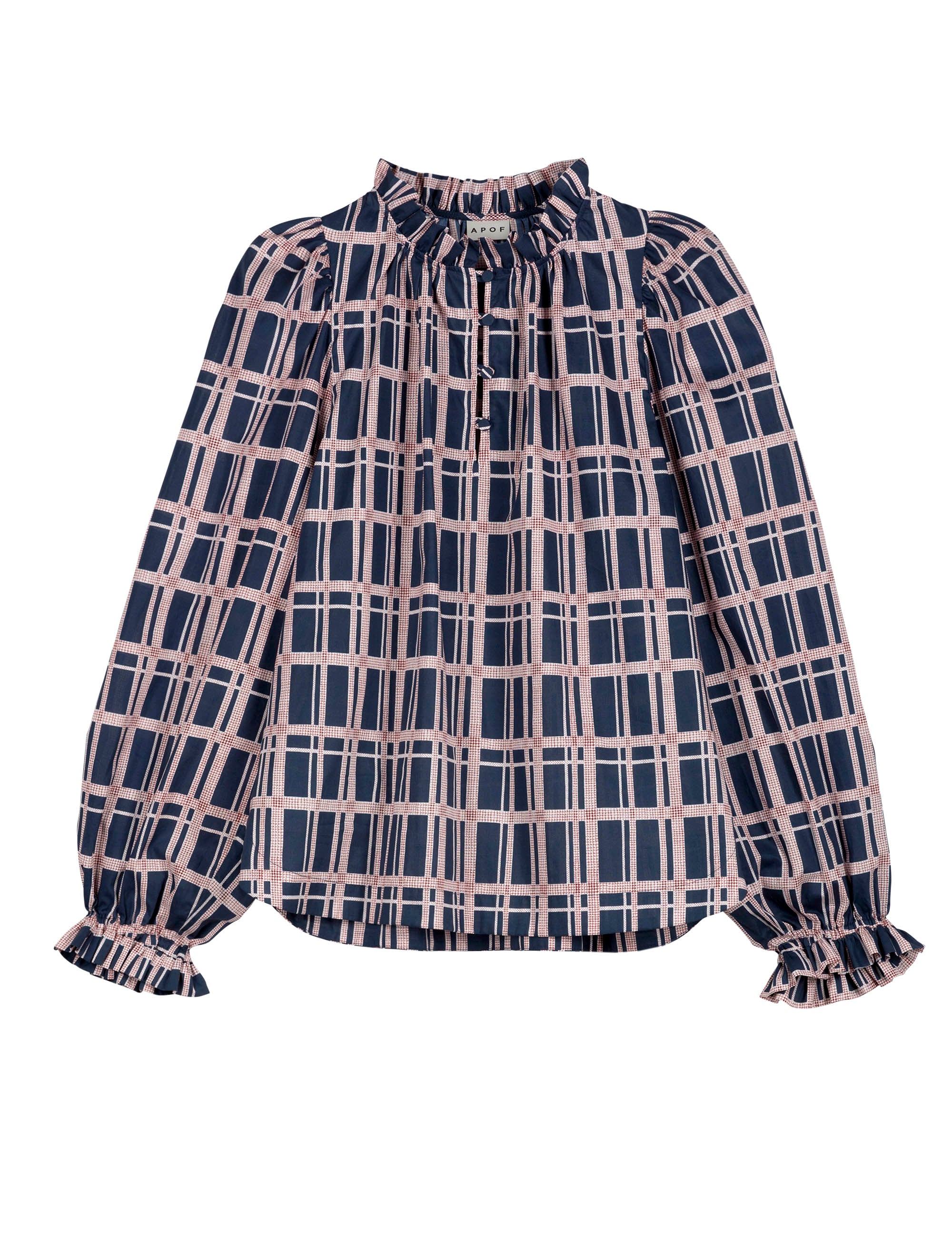 Checked long sleeved women's shirt with frills