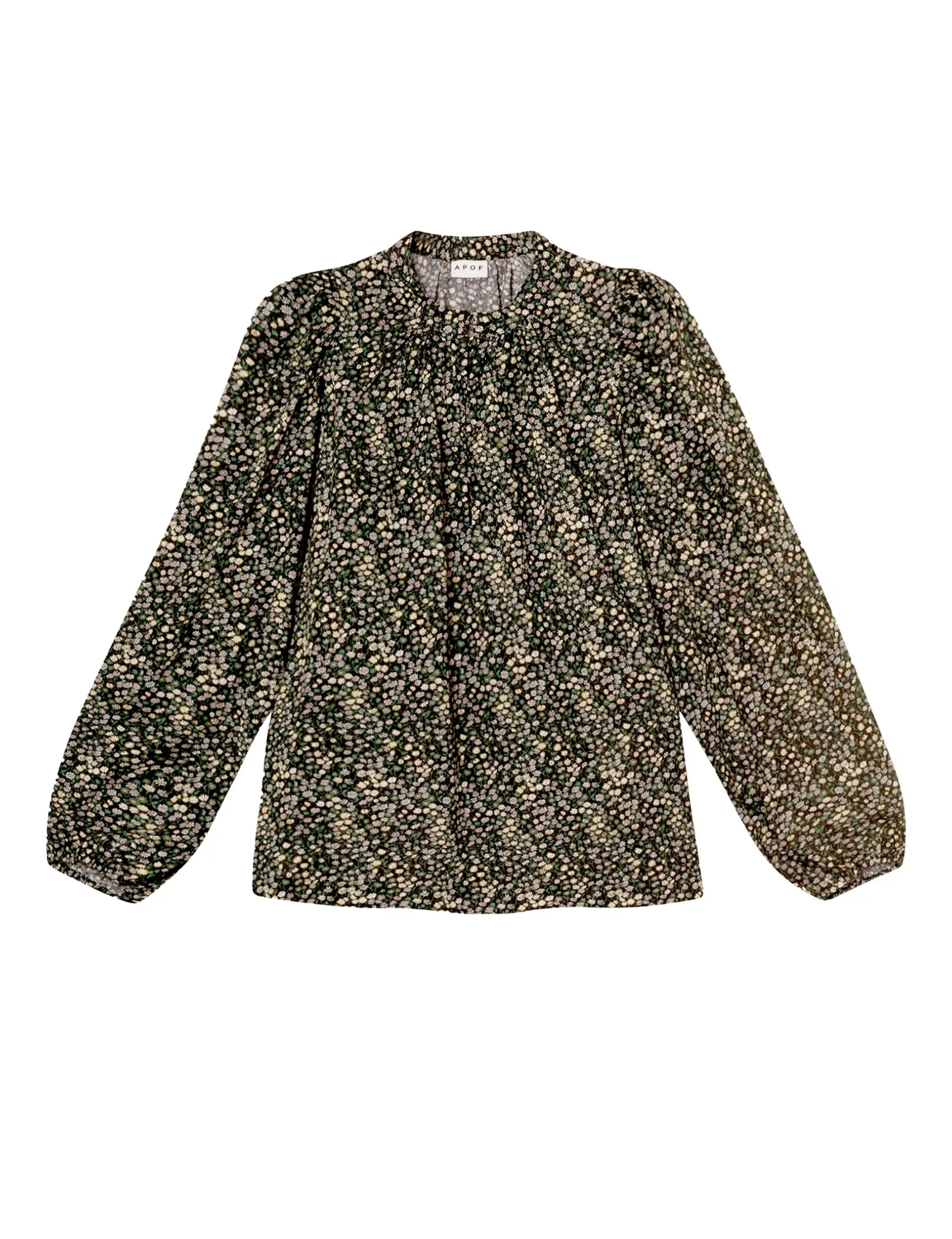 marguerite floral print cotton shirt with long puff sleeves