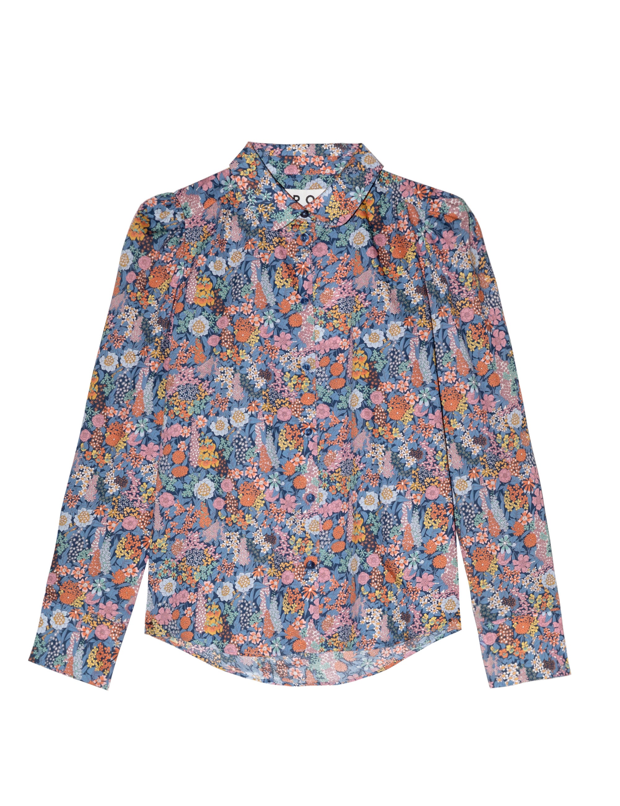 Women's shirt with long sleeves and multi colored flower pattern