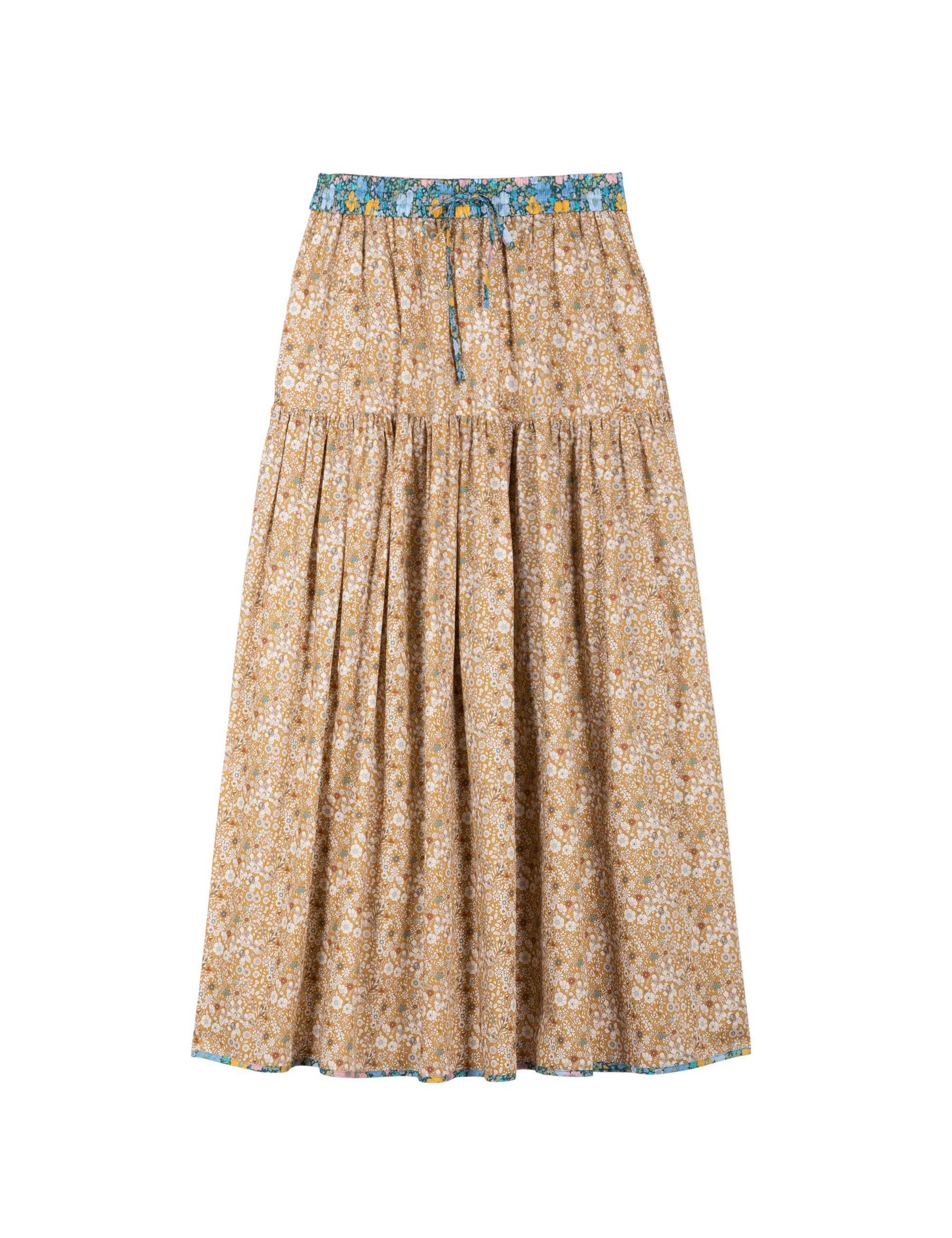 Maxi skirt with beige and white flower pattern
