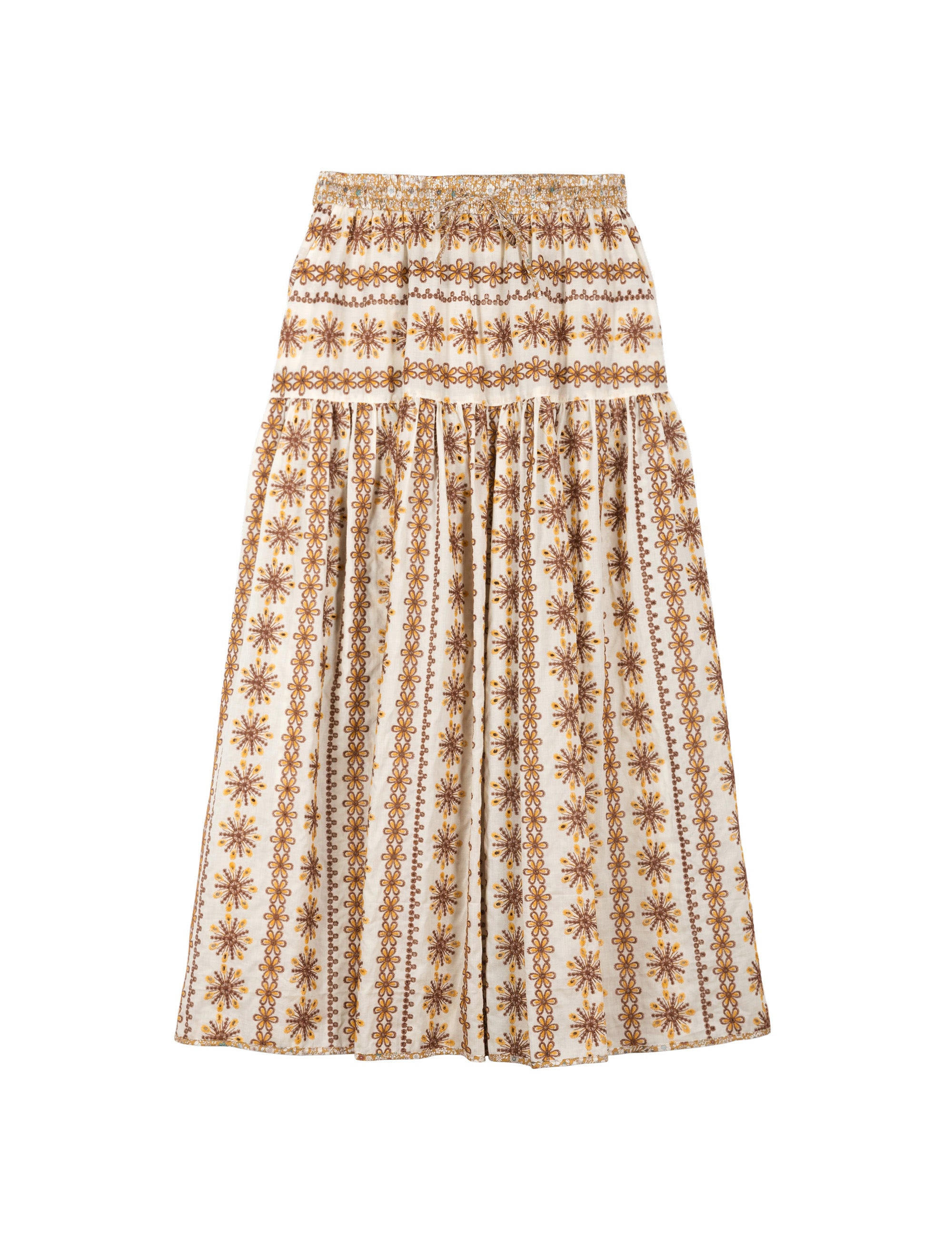 Maxi skirt with laced beige and white flower pattern