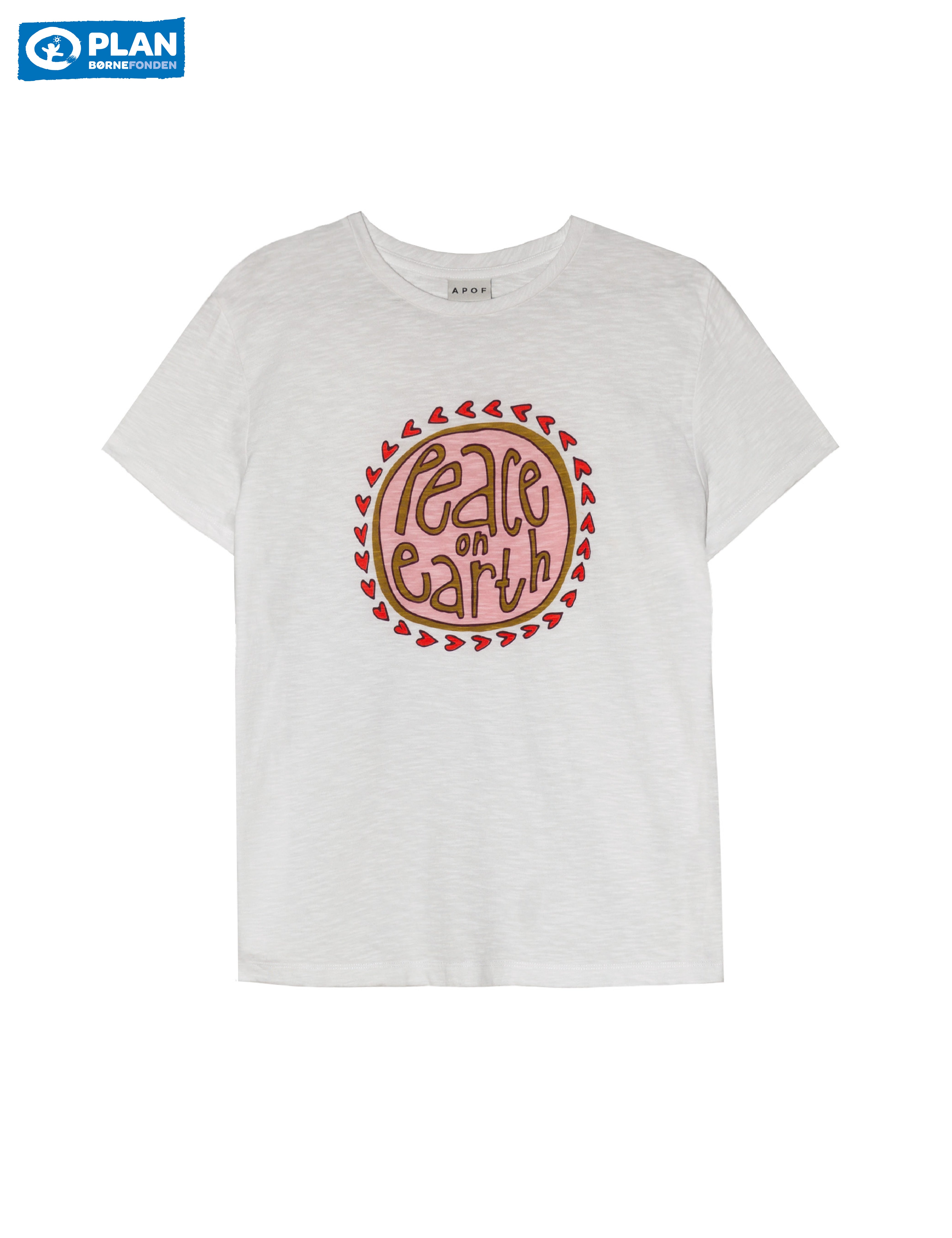 White short sleeved t-shirt with text peace on earth