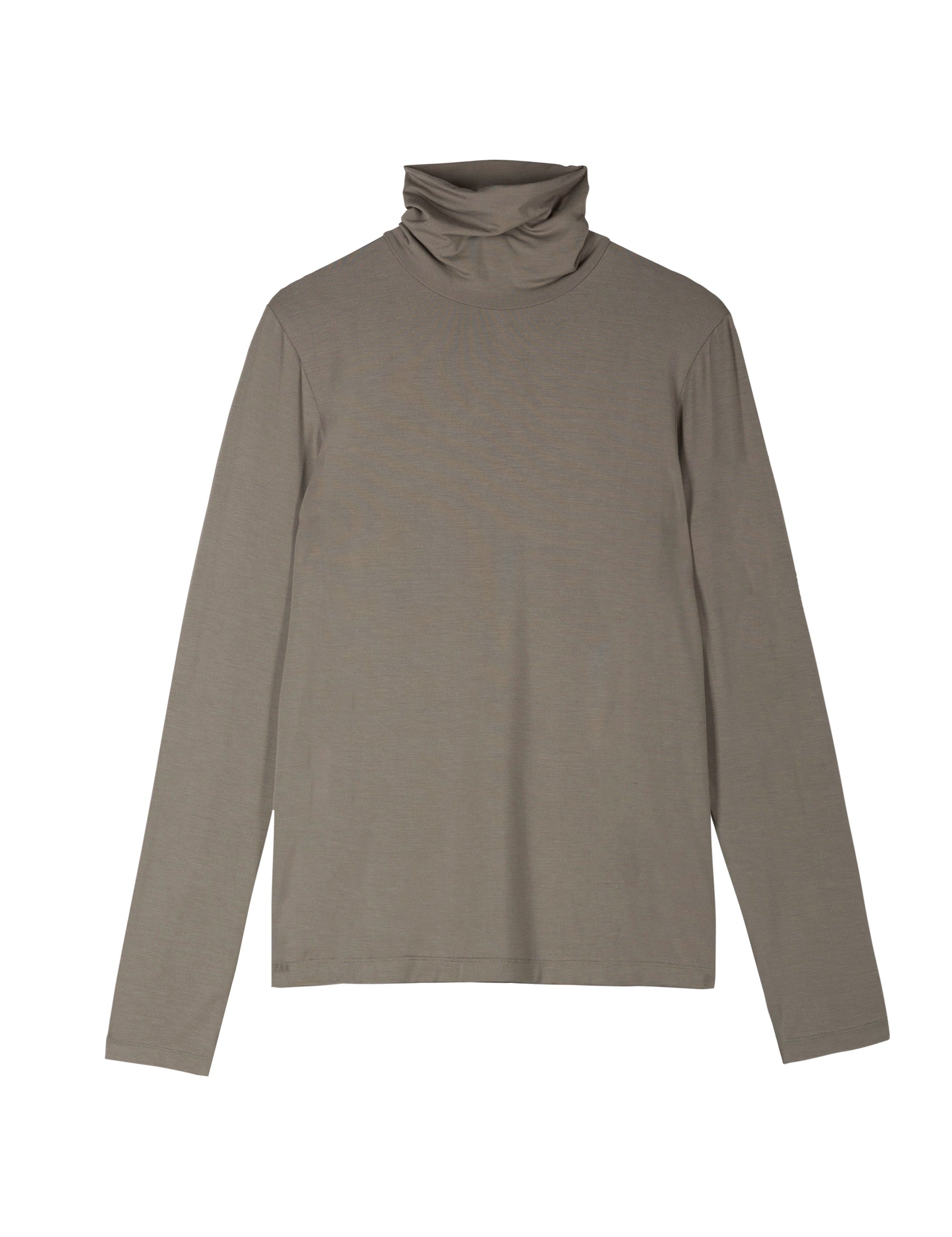 Olive green roll neck top with long sleeves made av bamboo jersey