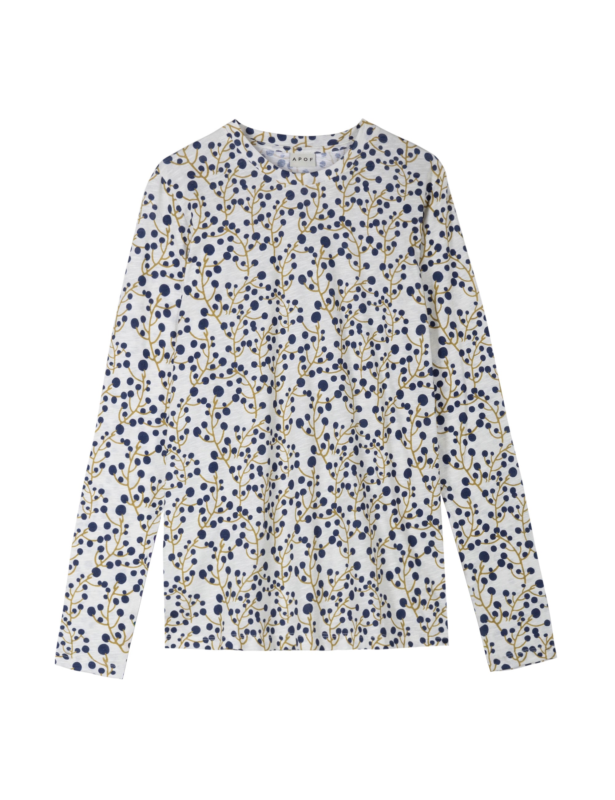 Long sleeved women's cotton t-shirt with blueberry pattern
