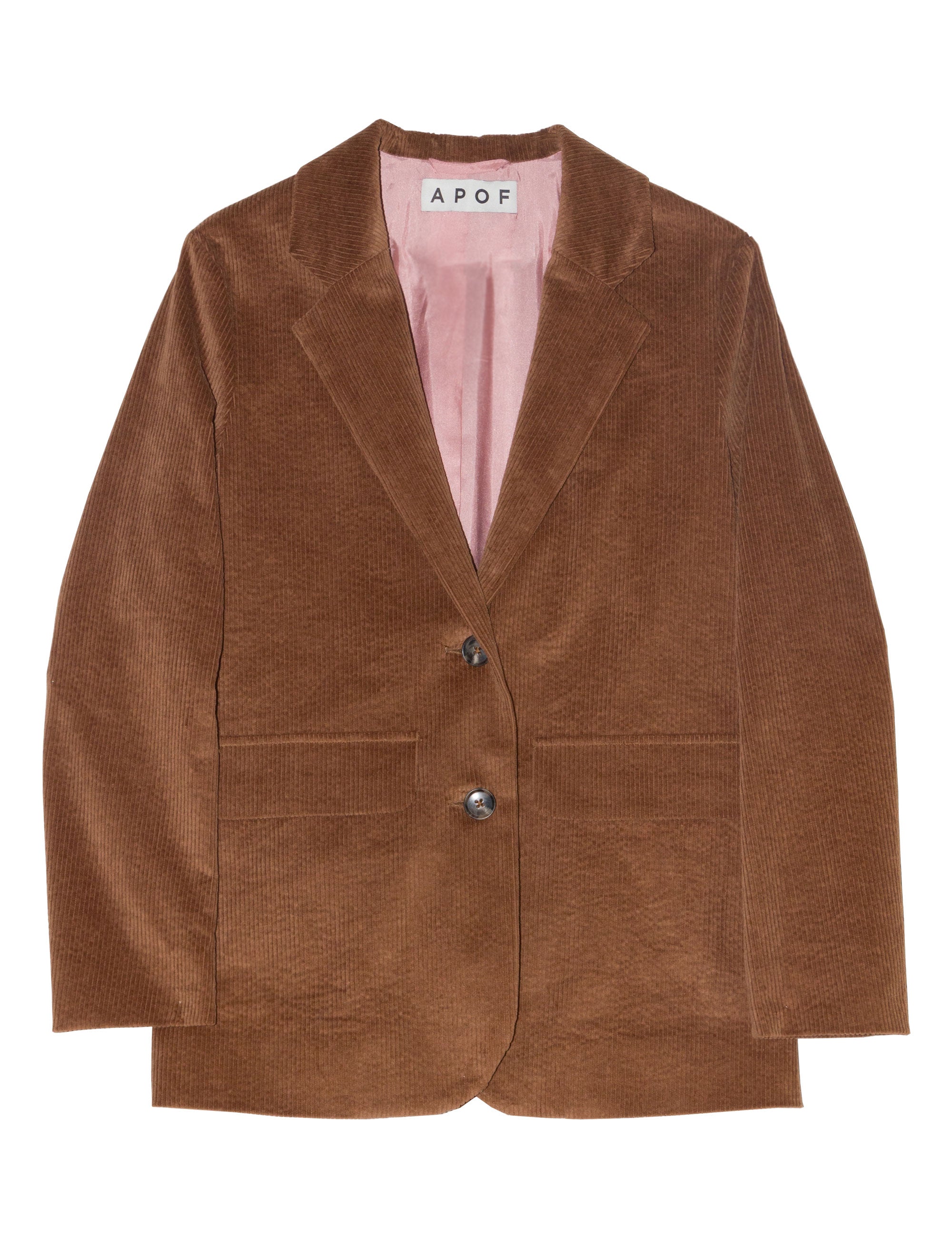 Women's tobacco brown corduroy jacket with pink lining