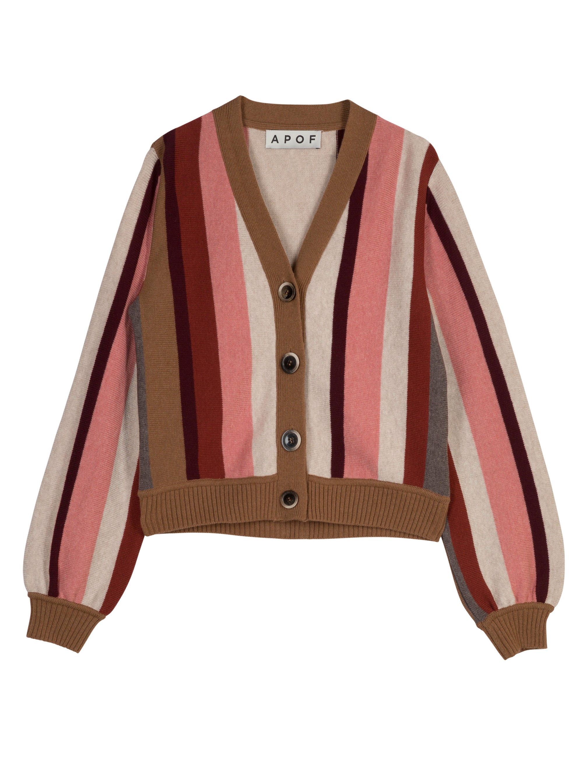 Striped women's cardigan in brown, beige and pink with buttons