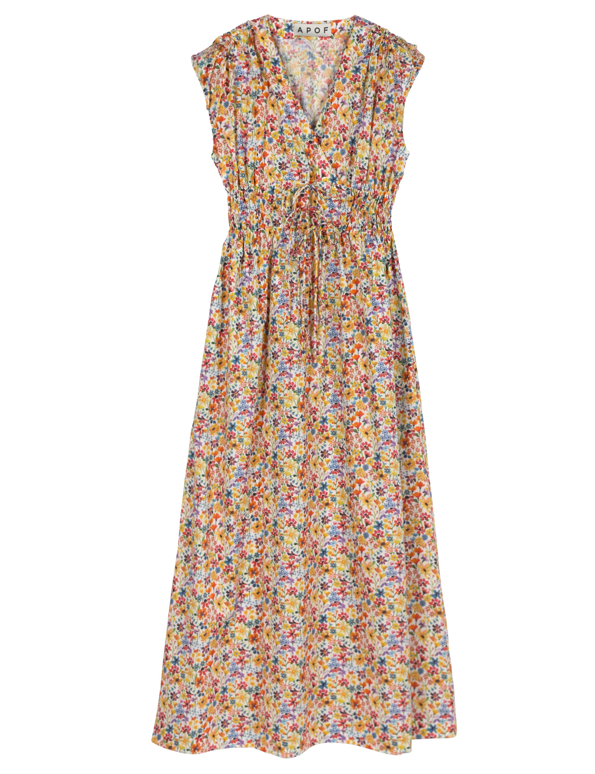 Sleveless multi colored flower patterned maxi dress