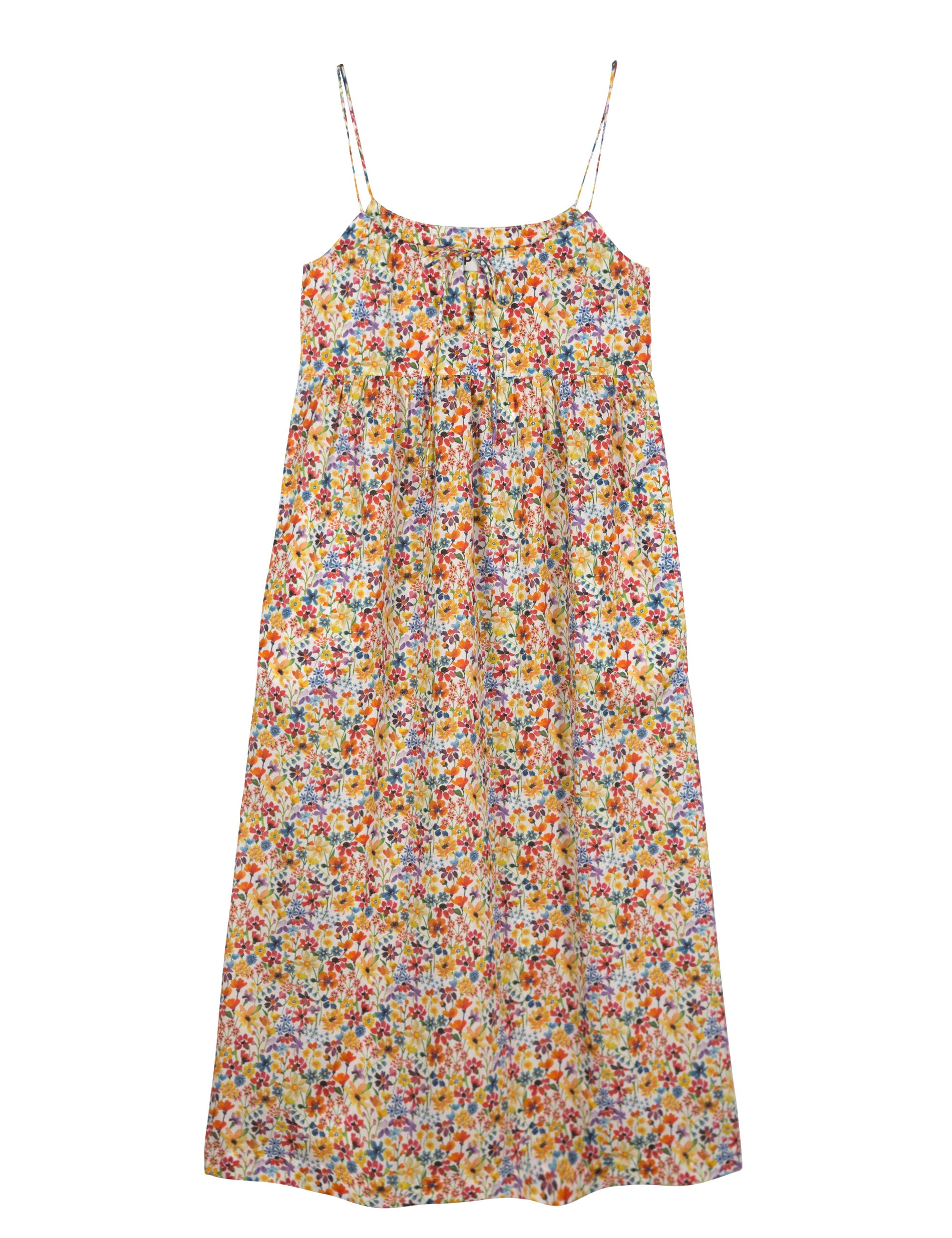 Strap dress with multi colored flower pattern