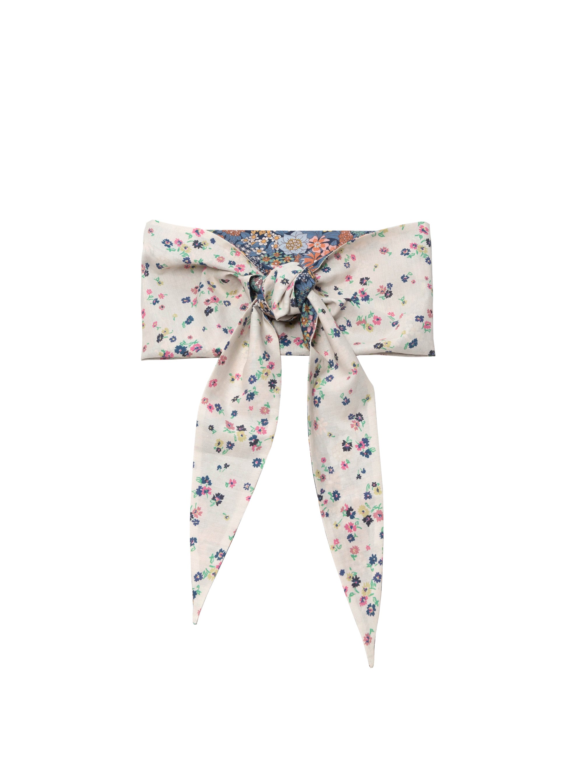White Liberty cotton bandana with multi-colored flower print