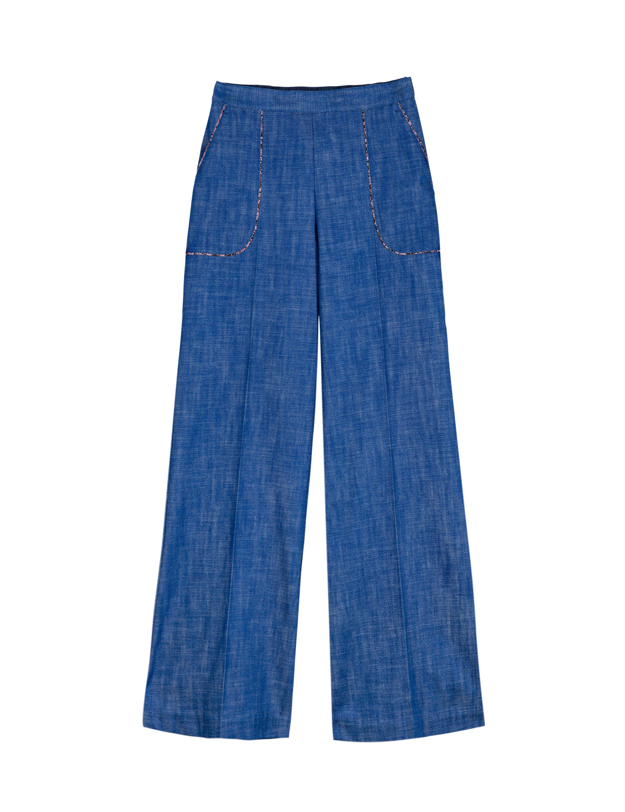 Blue women's straight pants with pocket lining