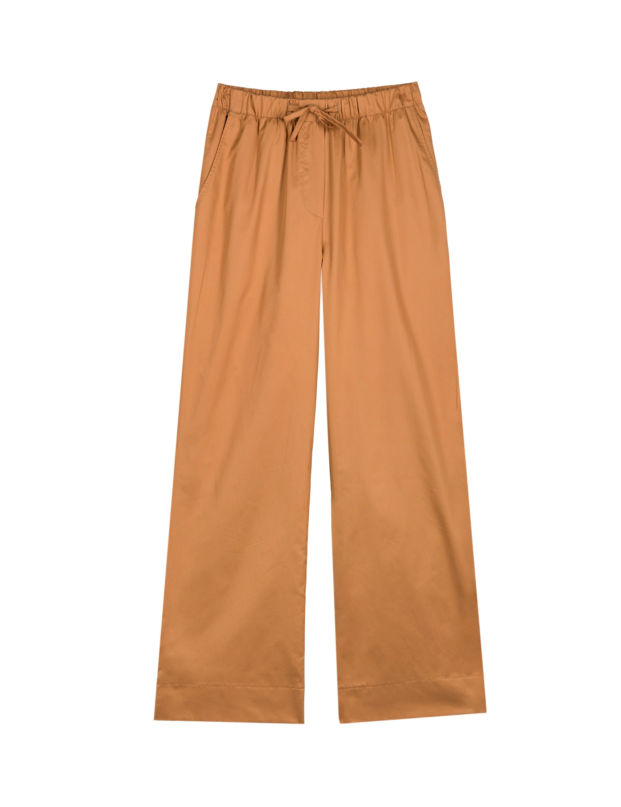 Brown women's cotton pants with strap and pockets