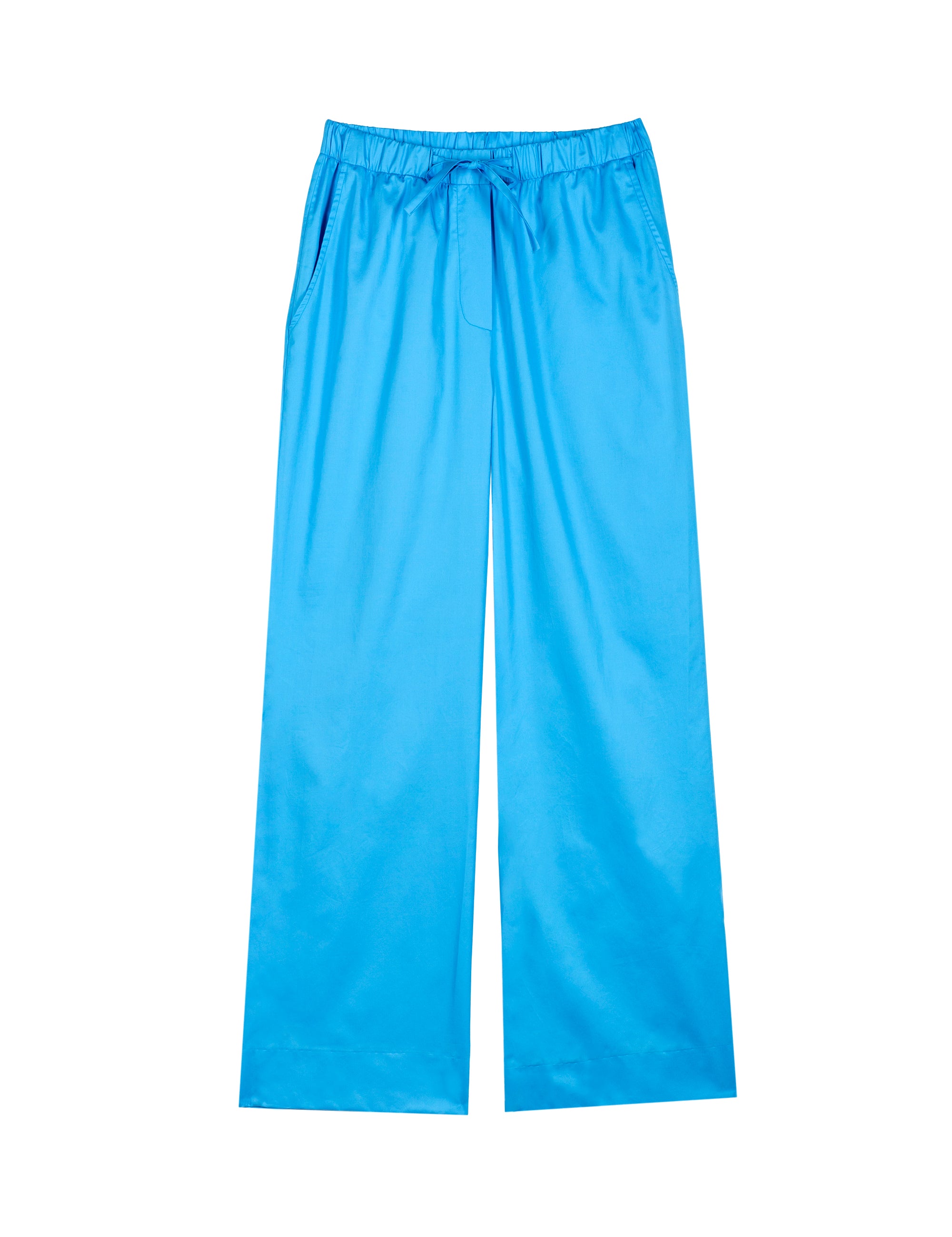 Blue women's cotton pants with strap and pockets