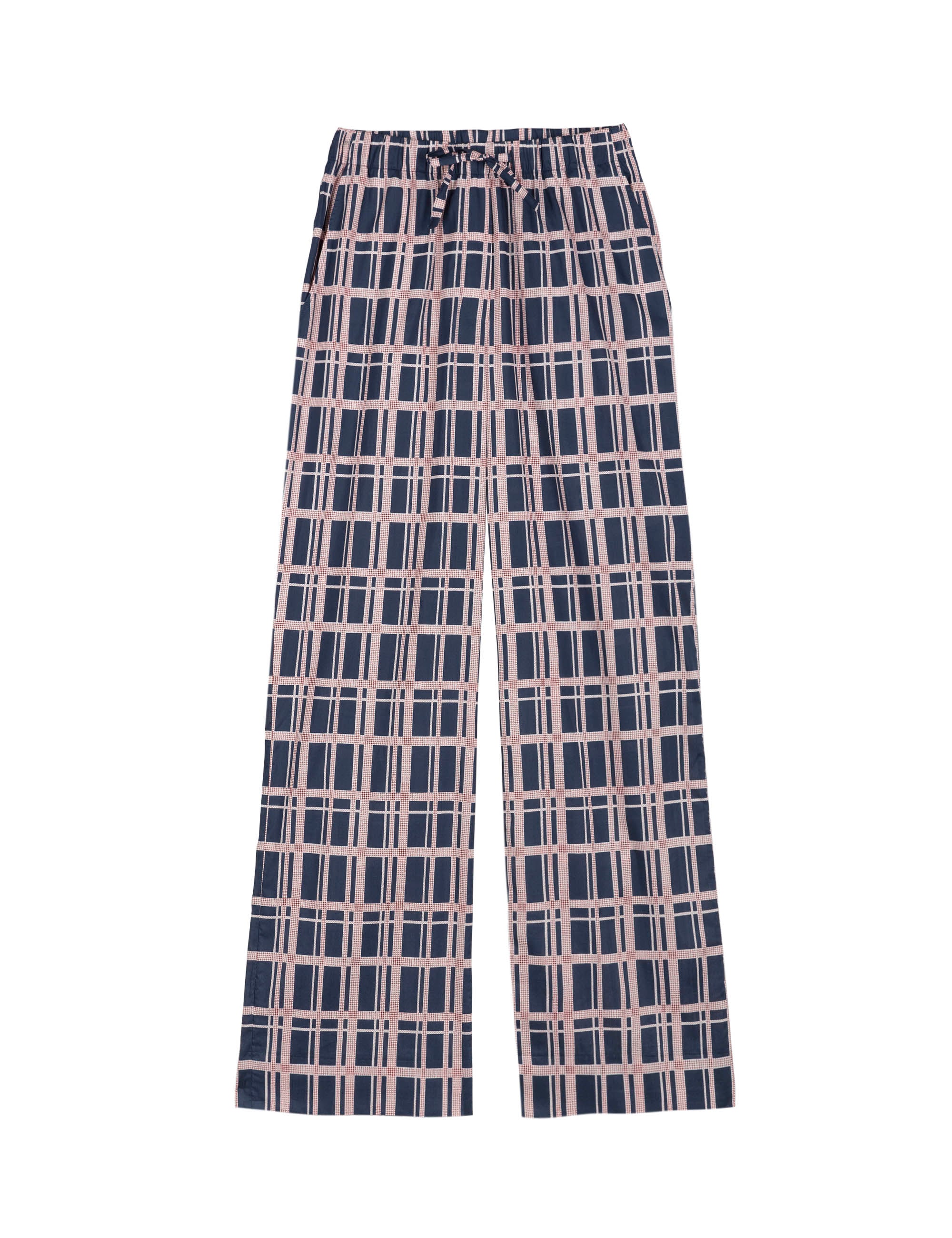 Women's cotton pants with check pattern in pink and blue