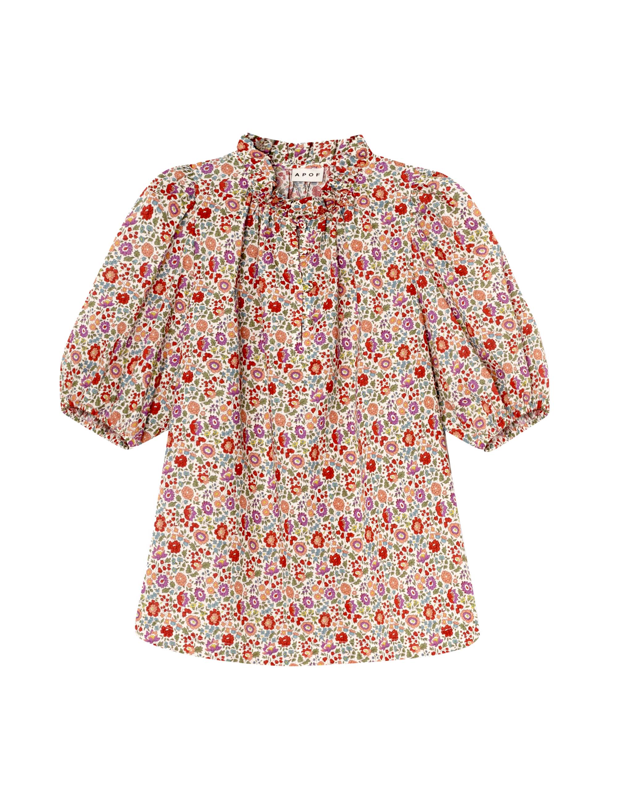 Small flower print blouse with short puff sleeves