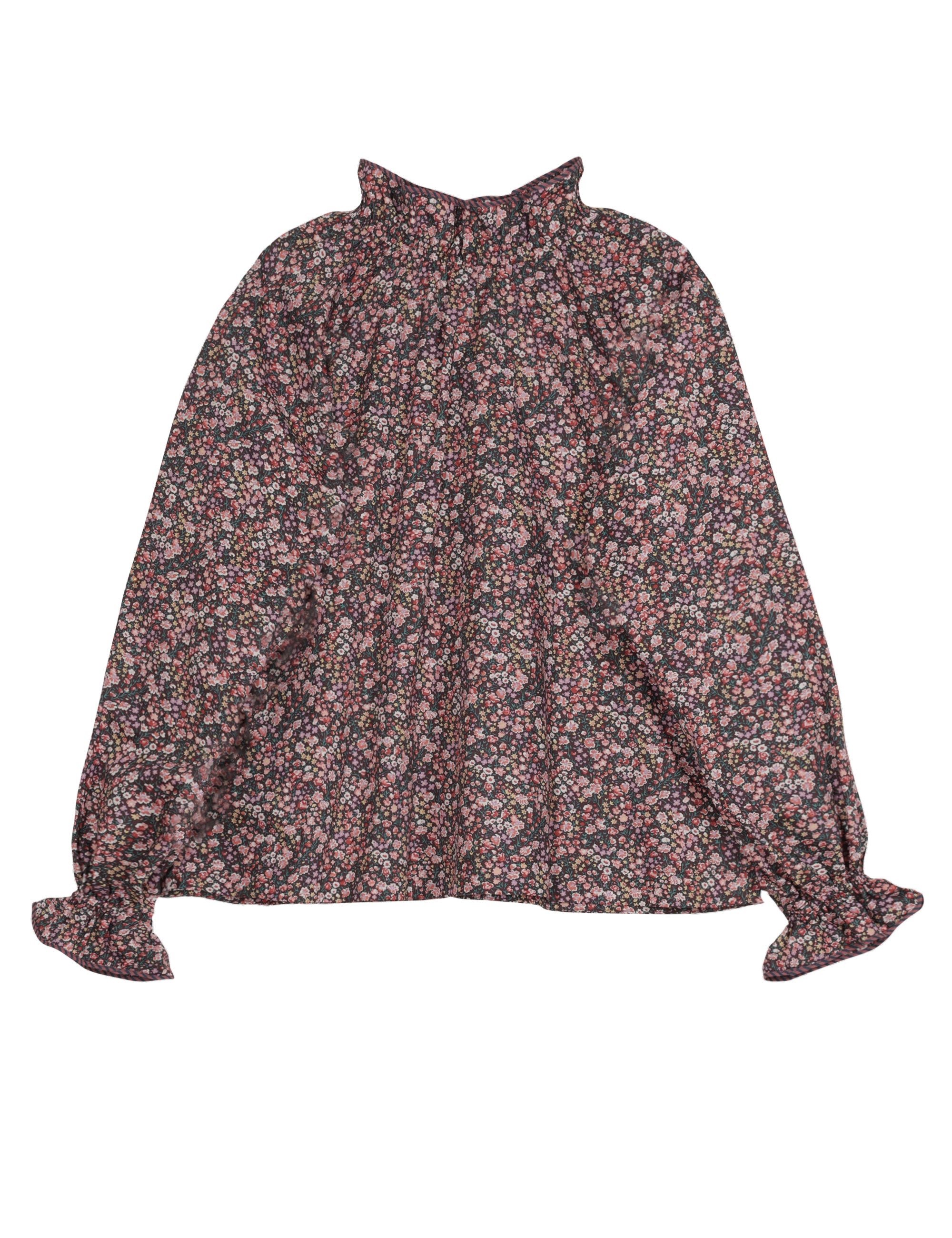 Floral long-sleeved blouse with frill collar and gathered waist