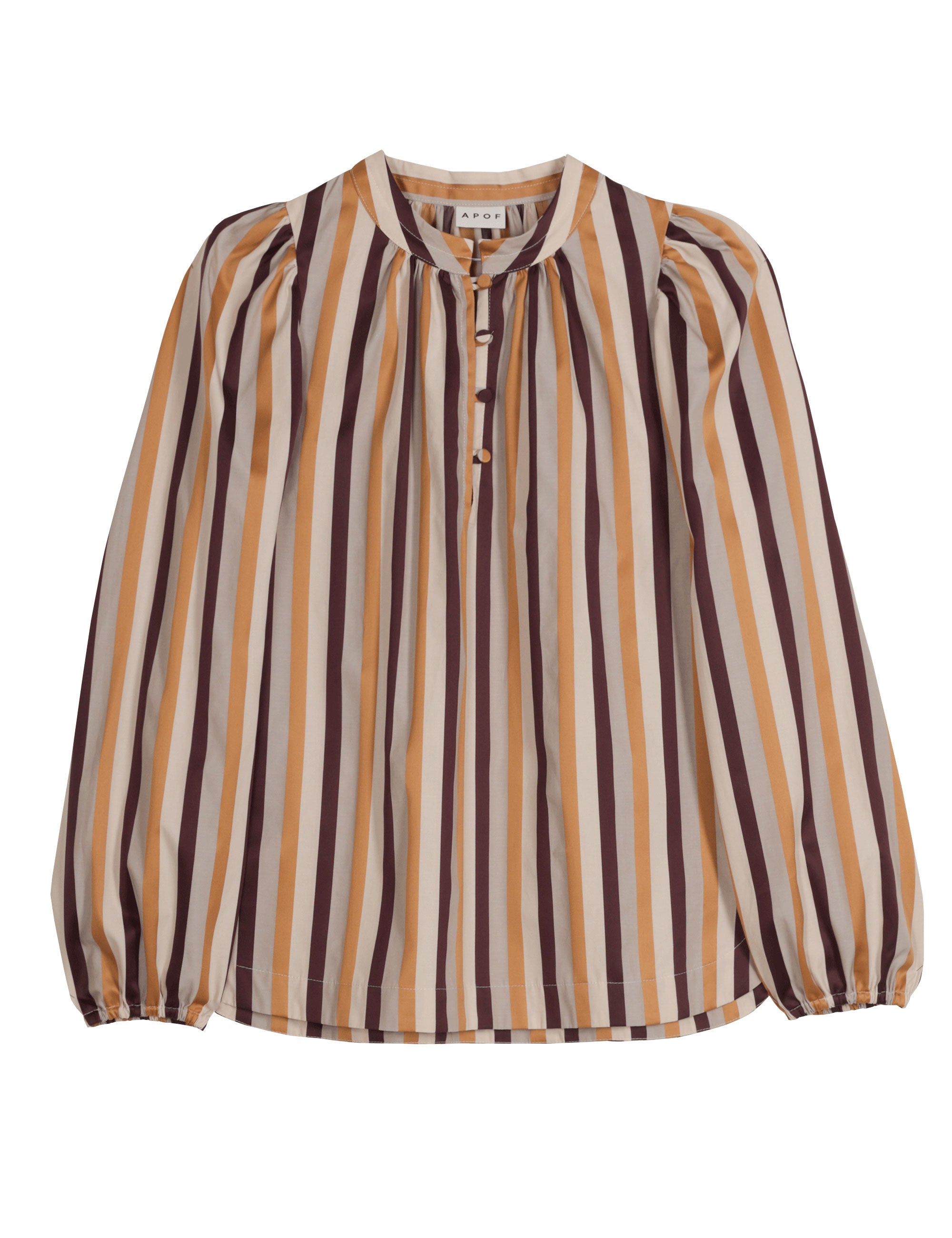 Striped long-sleeved blouse with gathered neckline