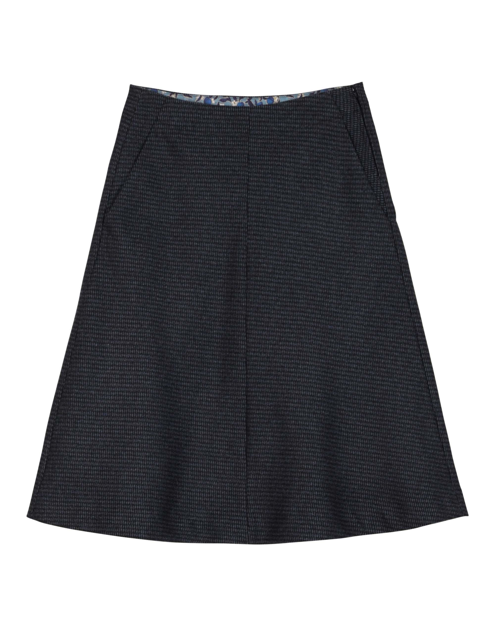 dark blue A-line skirt in textured tweed fabric