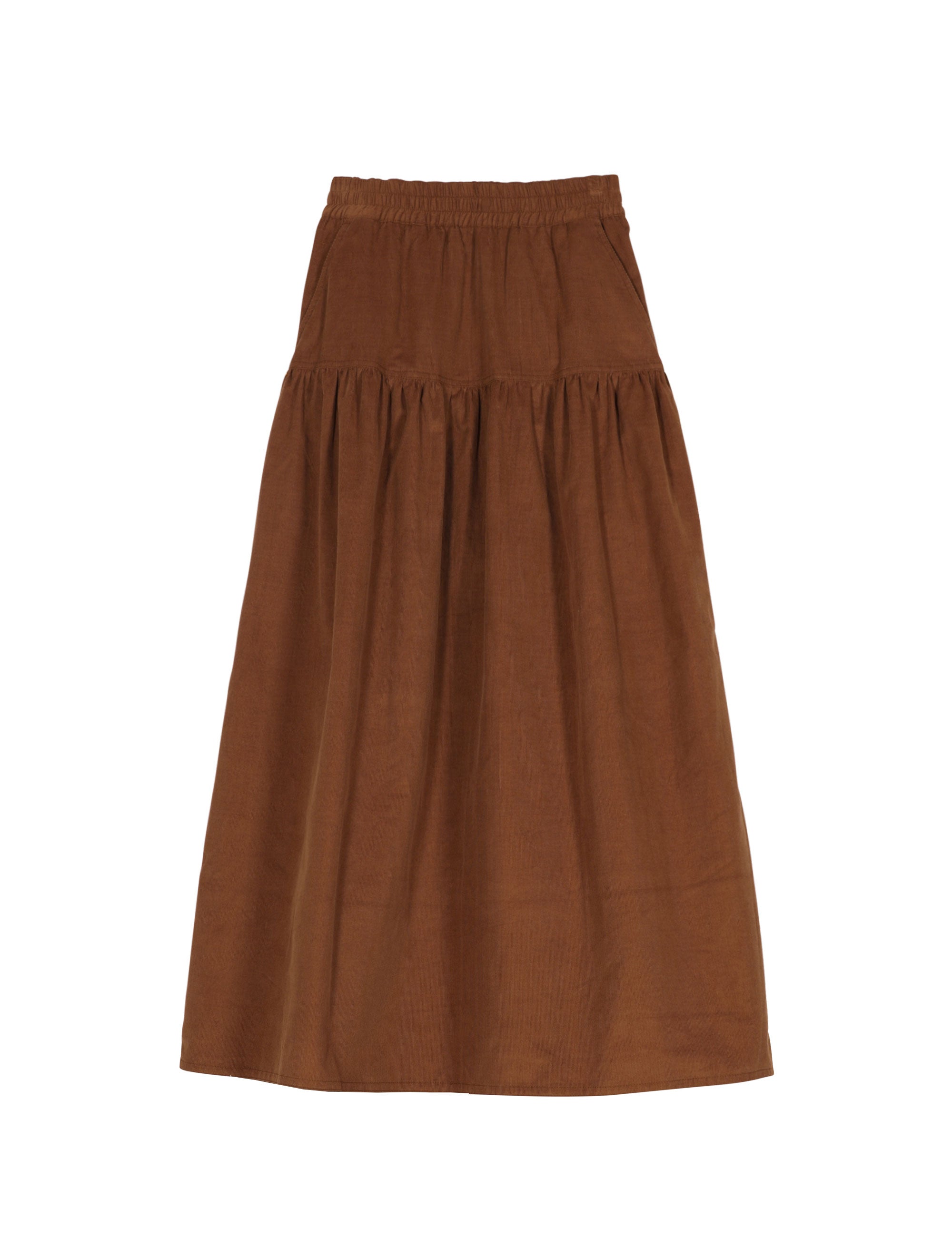 Long cognac brown corduroy skirt