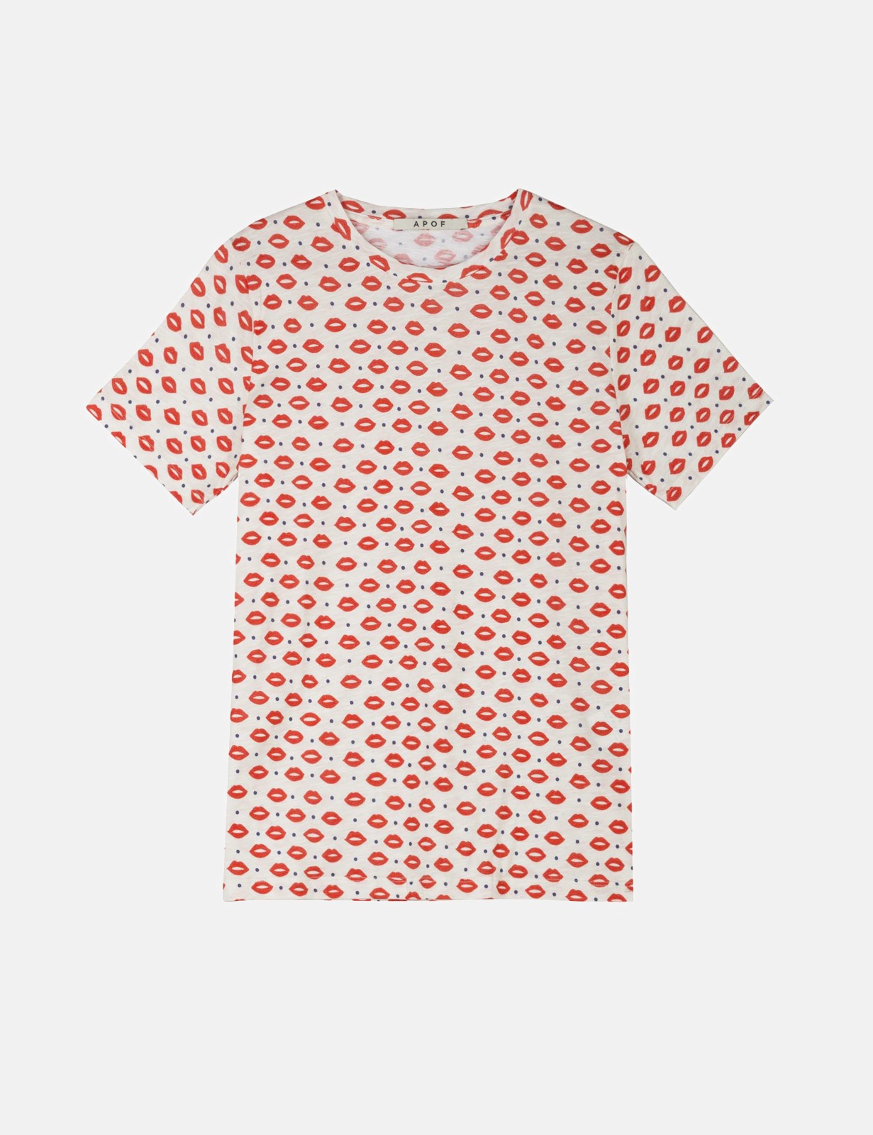 Women's short sleeve white t-shirt with red lips pattern