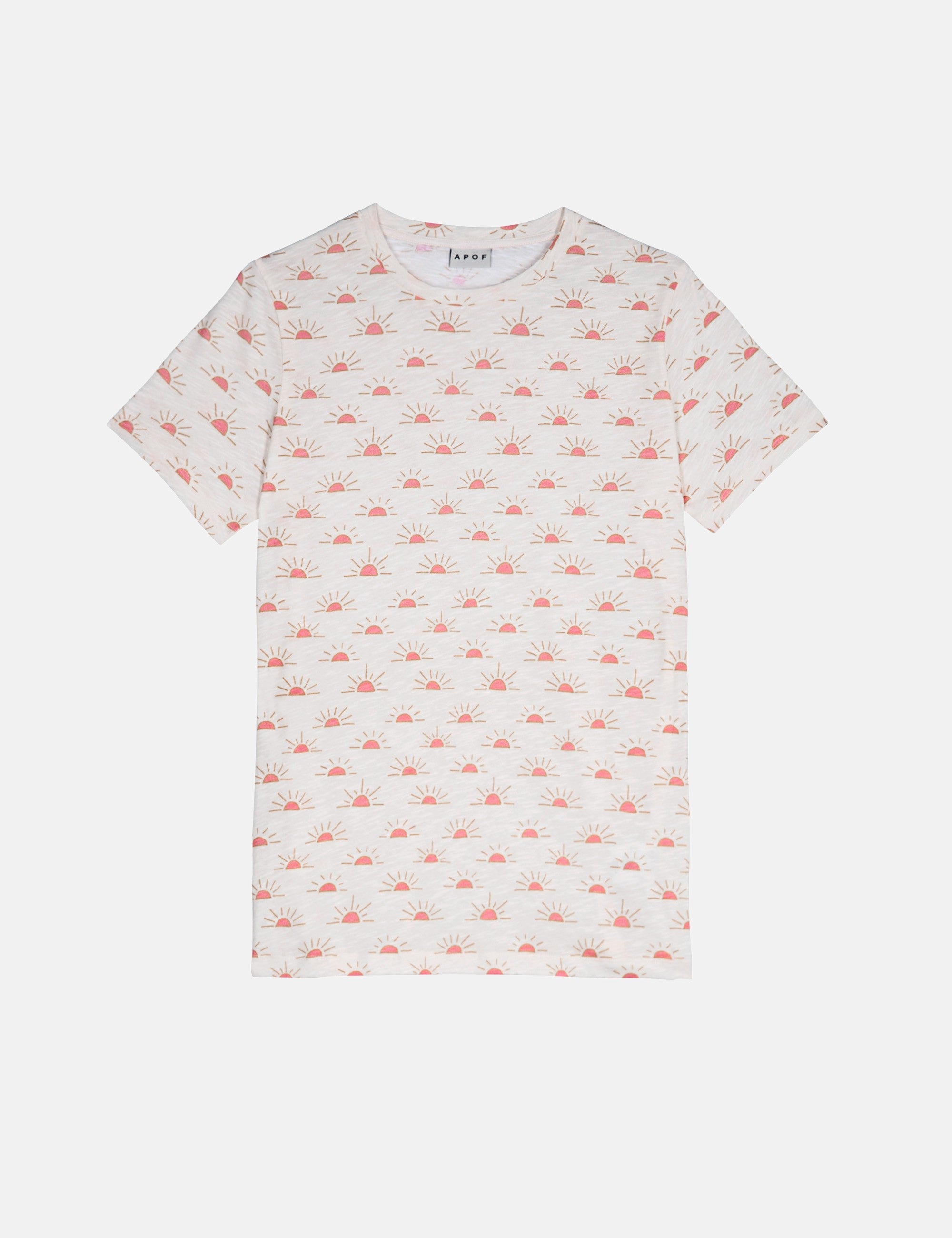 Women's short sleeve white t-shirt with sunrise pattern