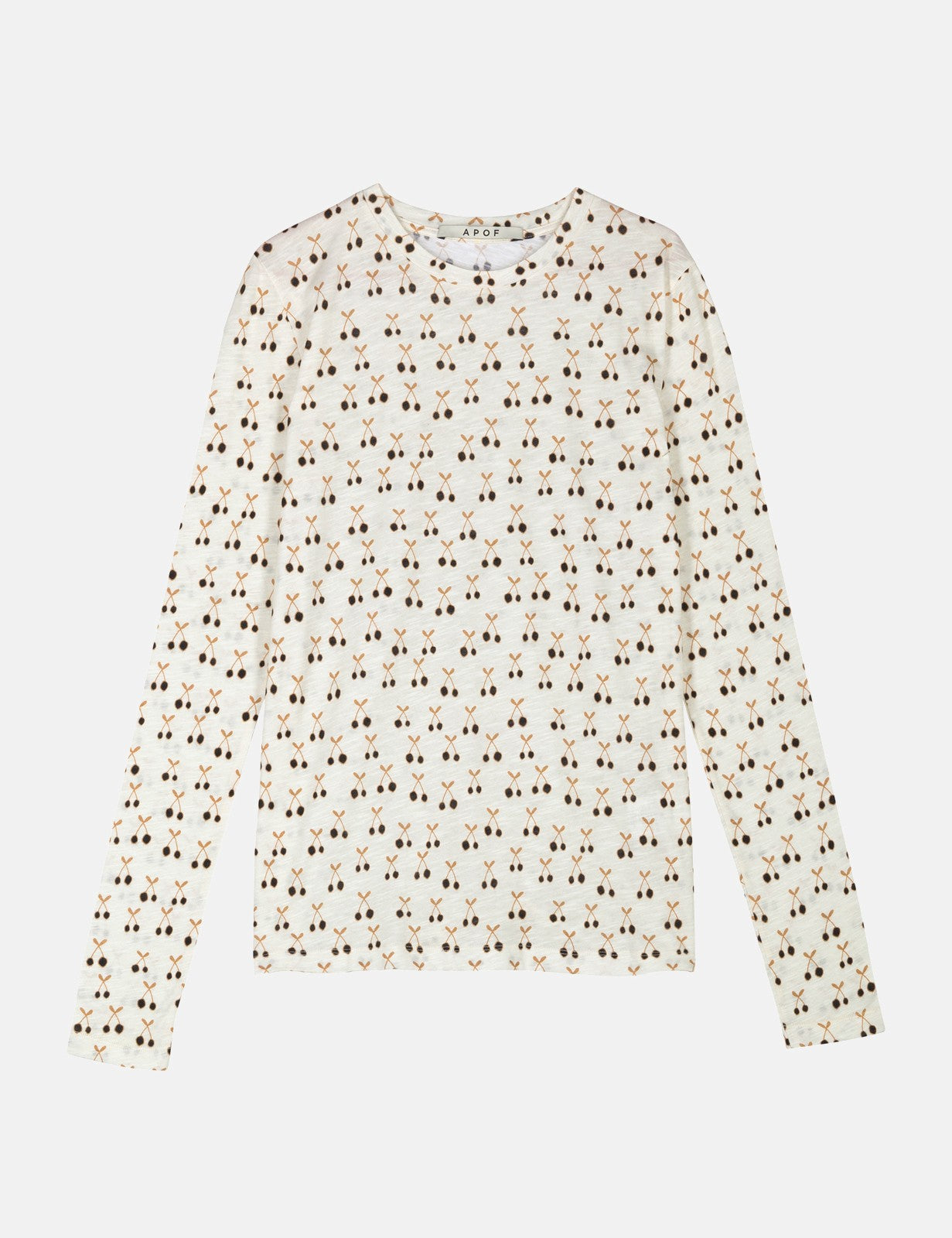 Women's long sleeve white t-shirt with cherry pattern