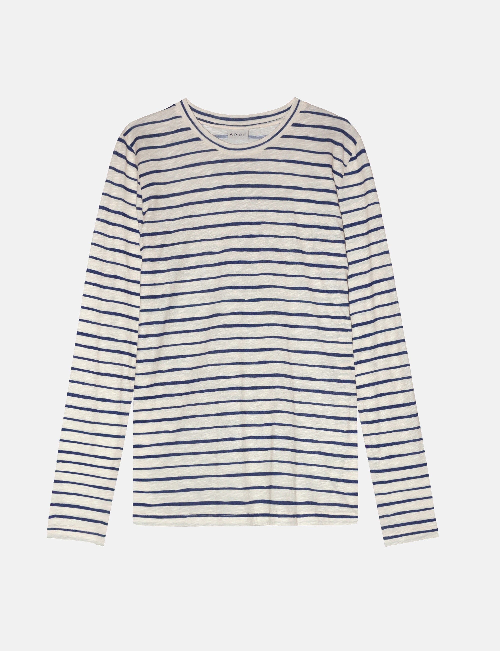 Women's long sleeved white and blue striped cotton jersey t-shirt