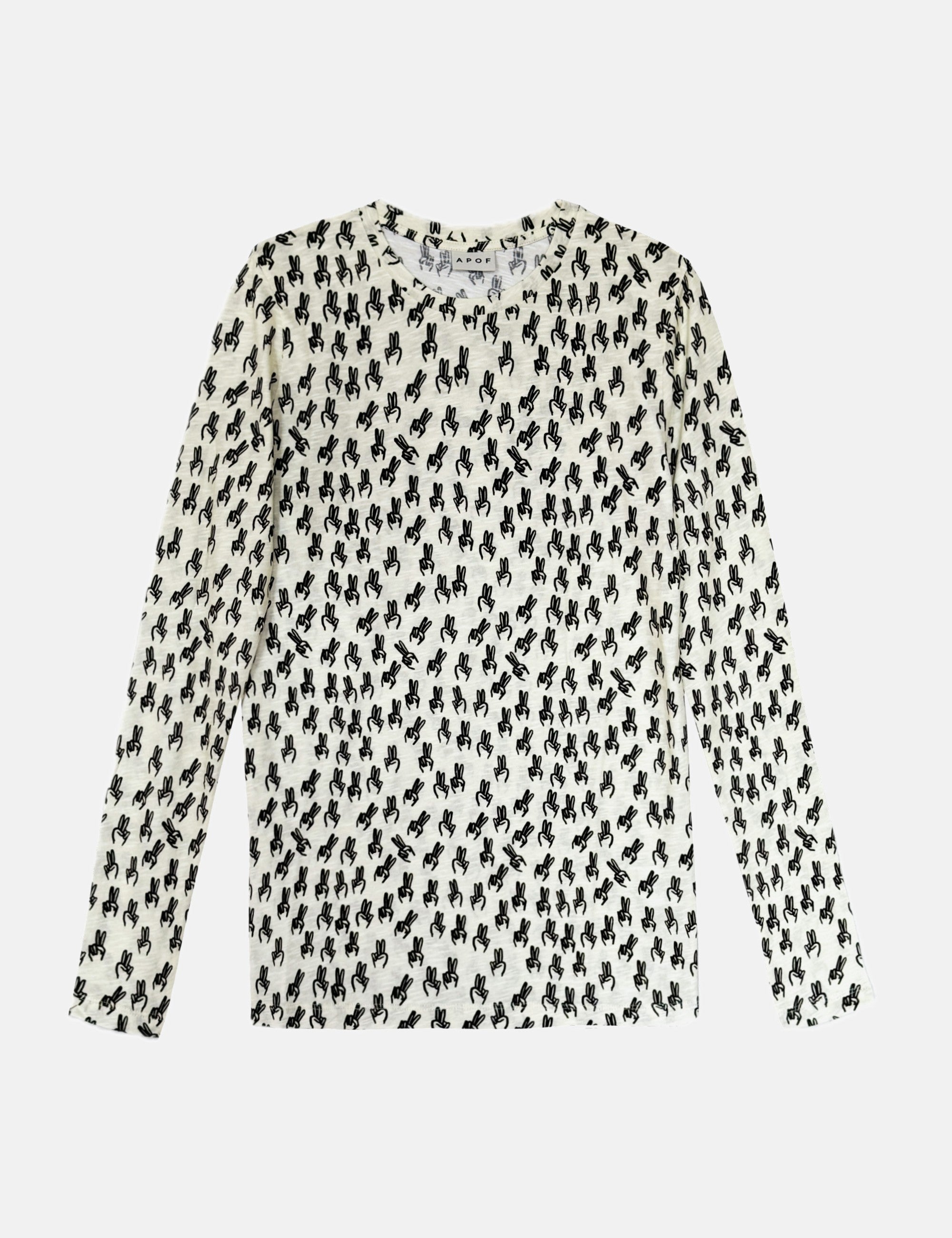 Long sleeved women's cotton t-shirt with peace pattern