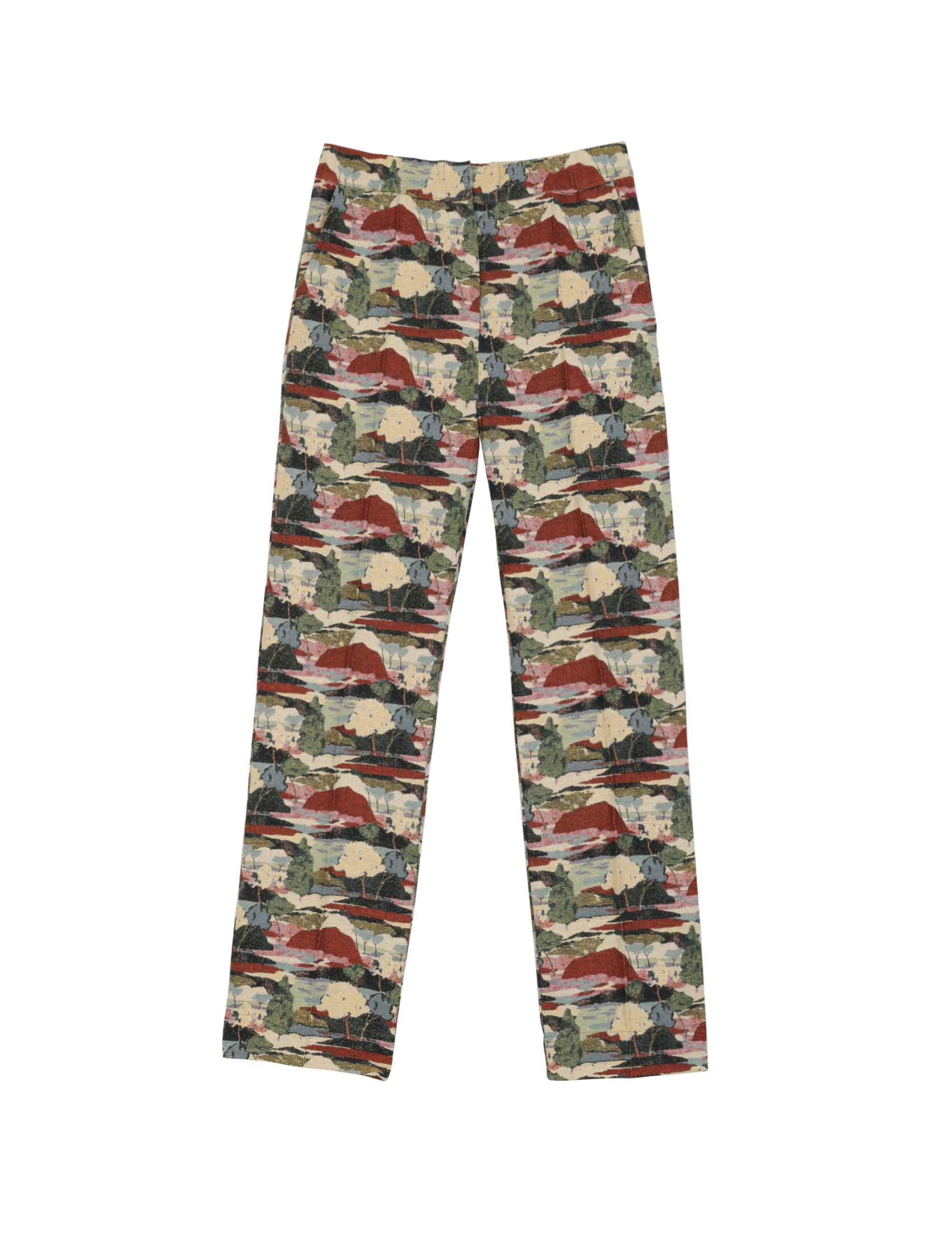 slim-fit trousers with artistic multicolor abstract pattern