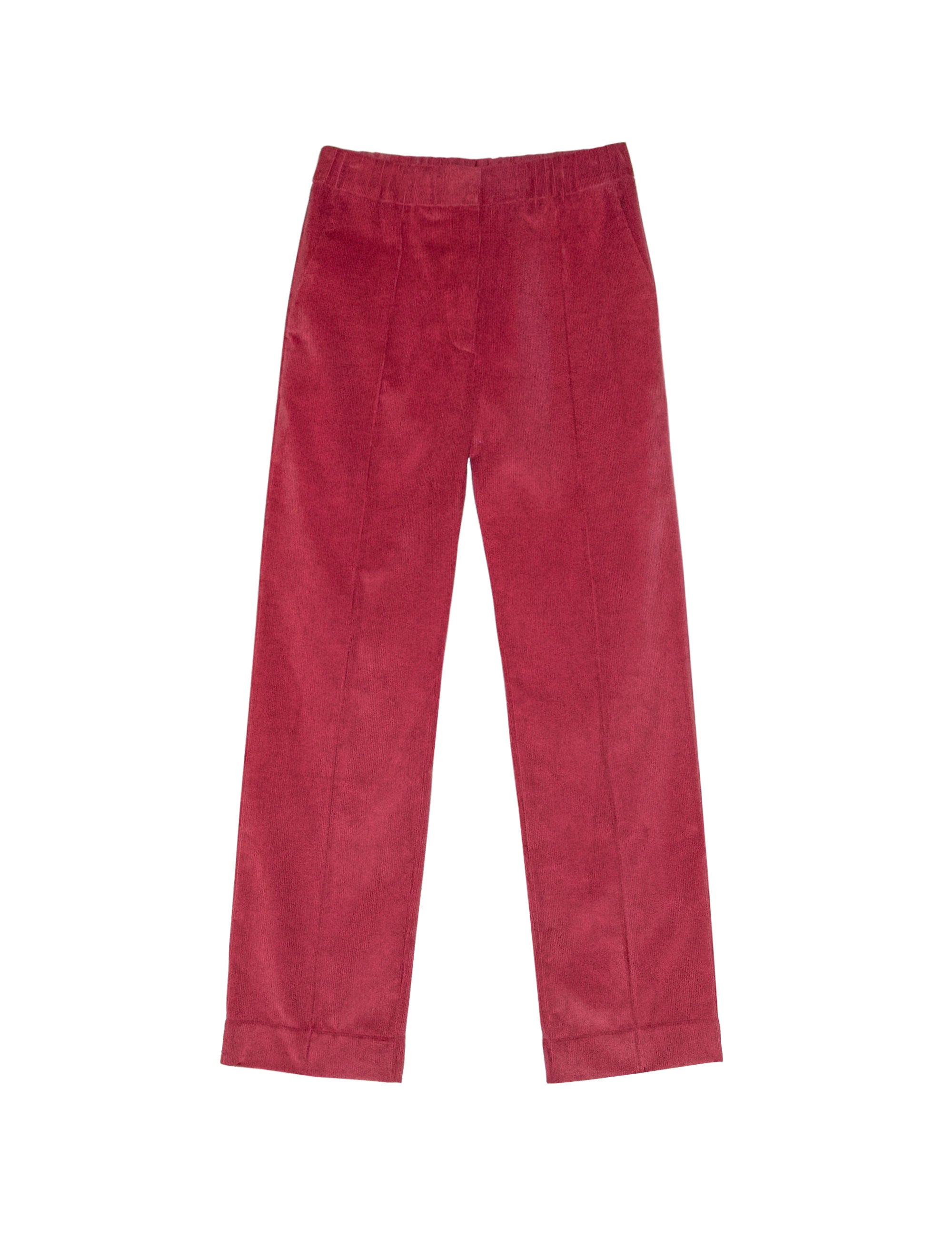 Pink women's pants in soft velvet with cigarette silhouette