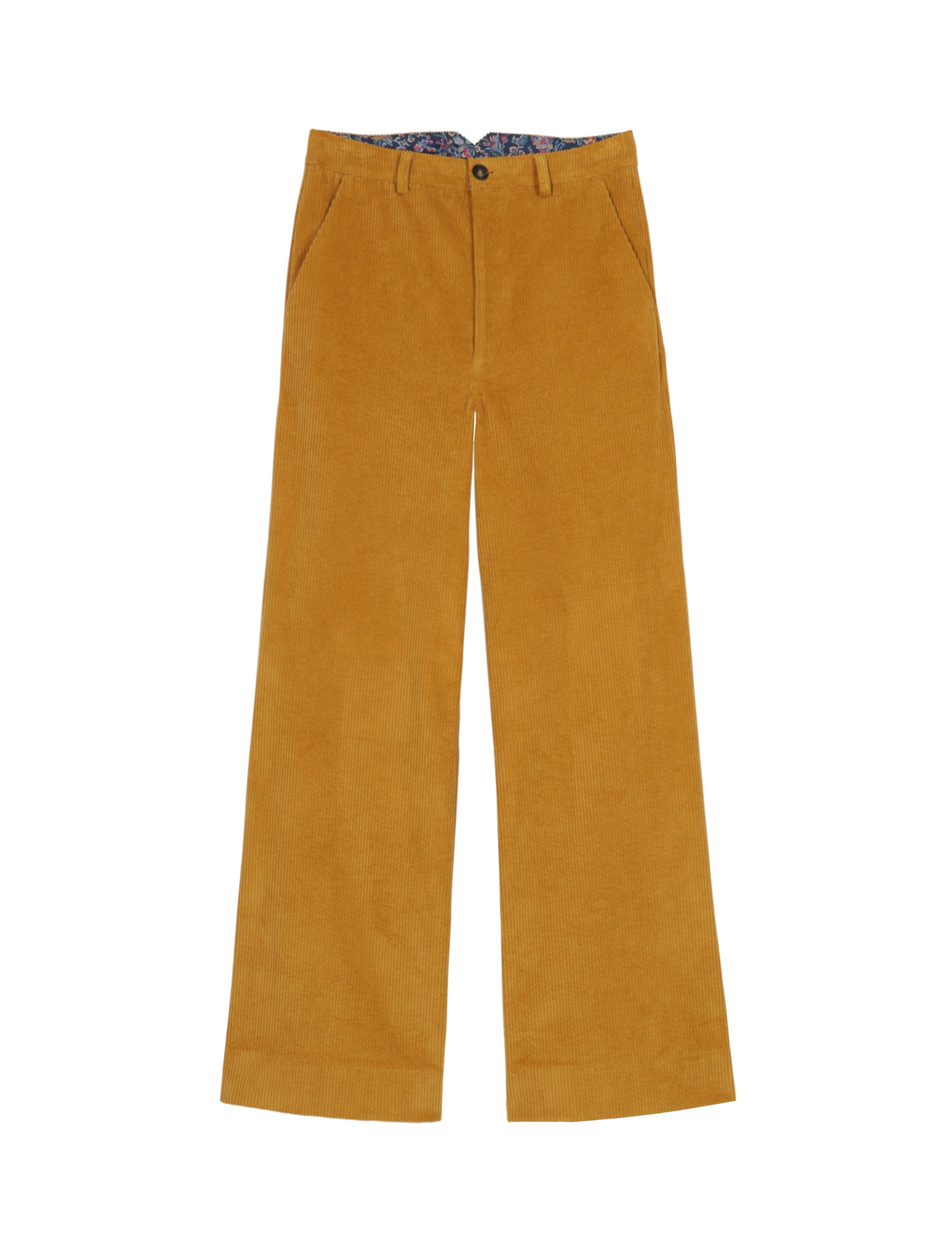 Women's wide legged corduroy pants in honey yellow color