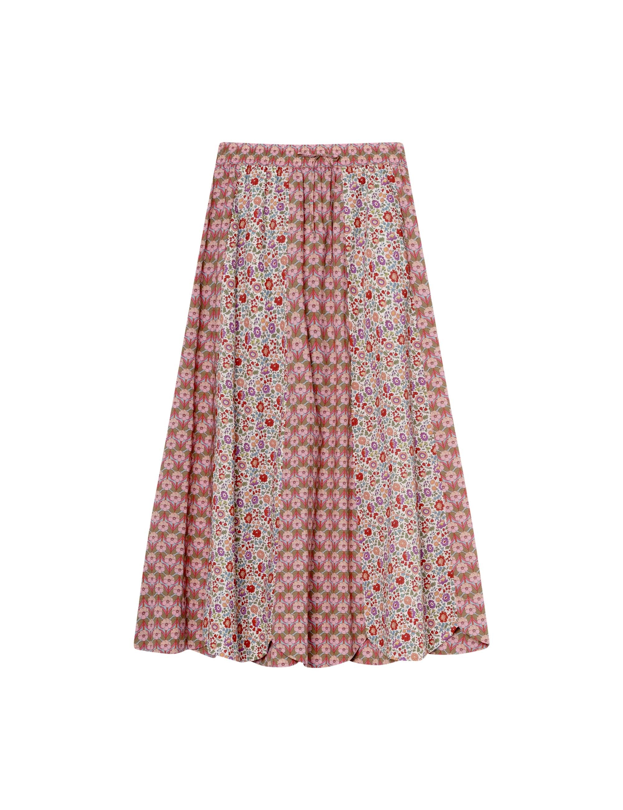 axi skirt with two different floral prints in pink red and green