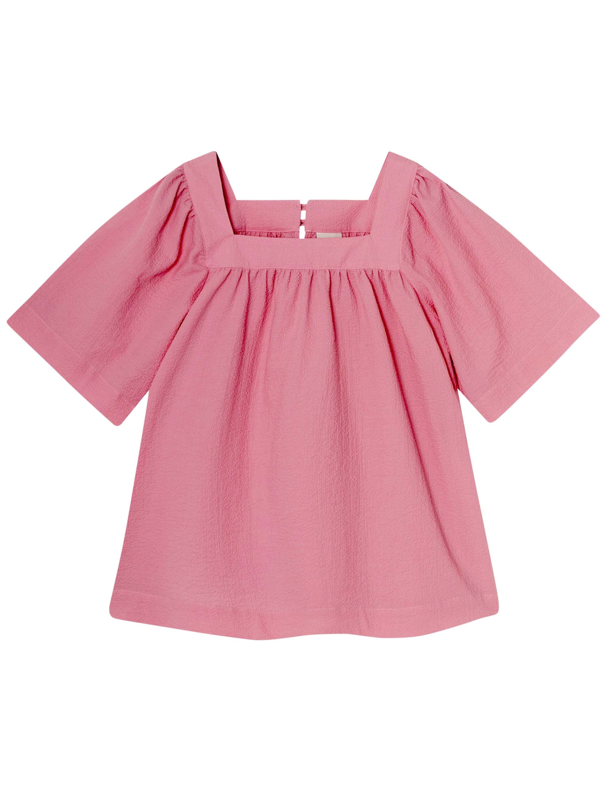 Loose fit pink summer blouse with short wide sleeves