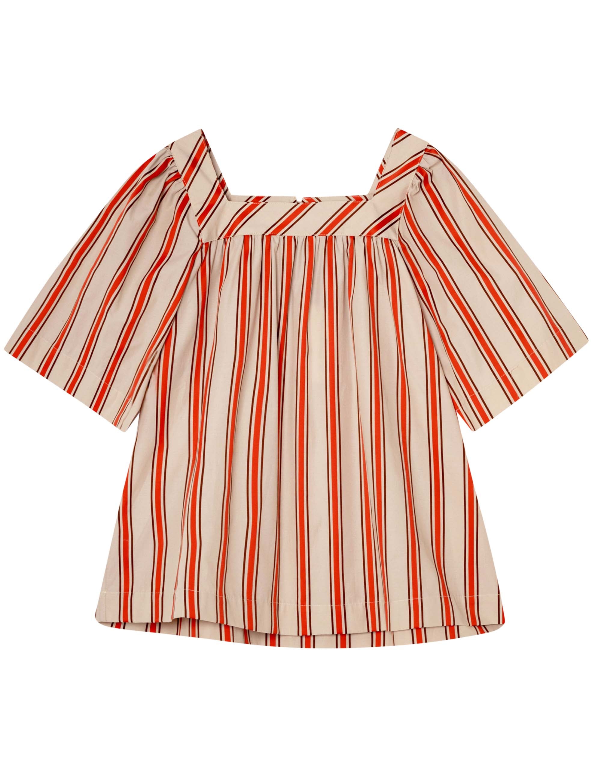 Red and white striped loose fit blouse with short sleeves