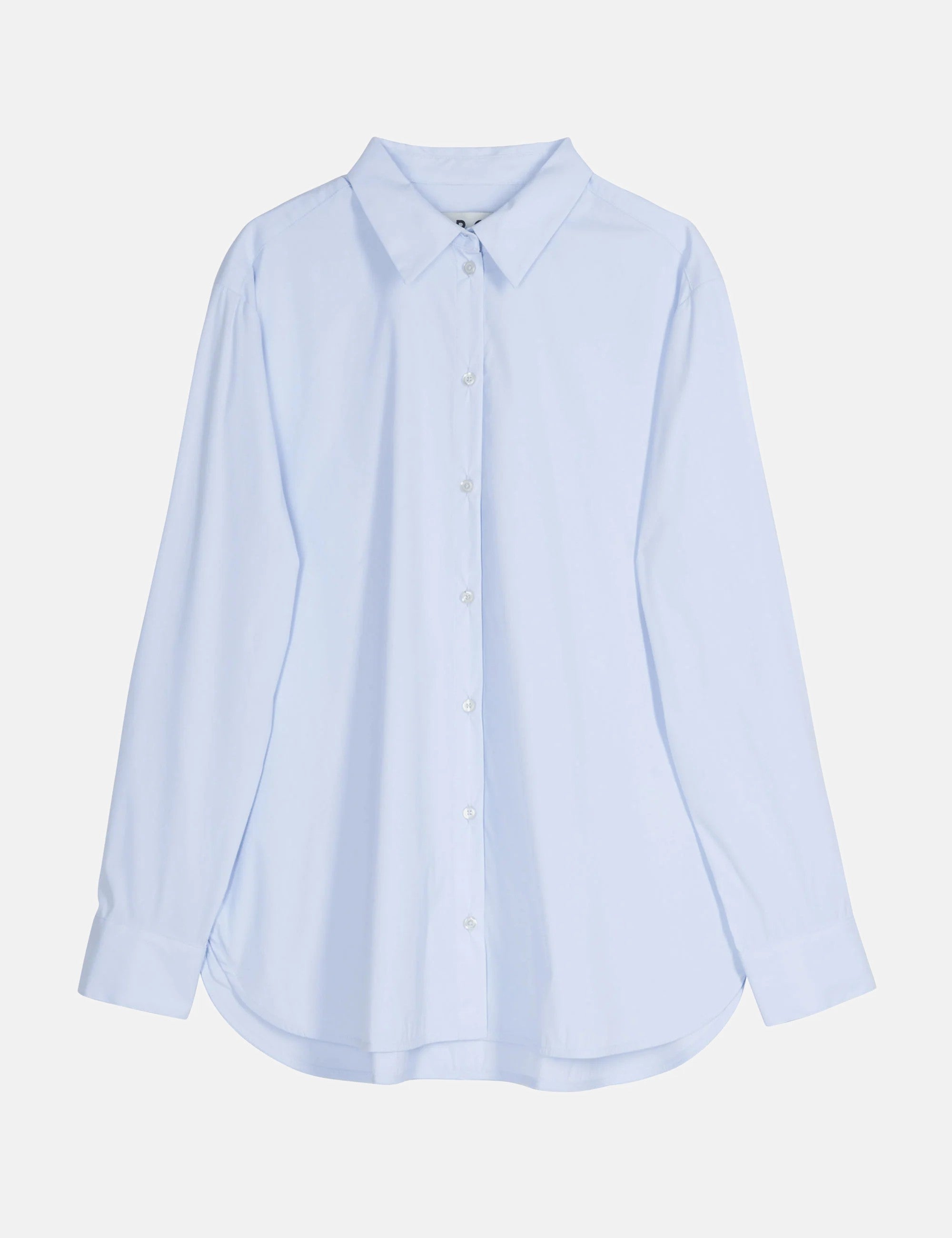 Women's light blue straight cotton shirt with long sleeves carrying