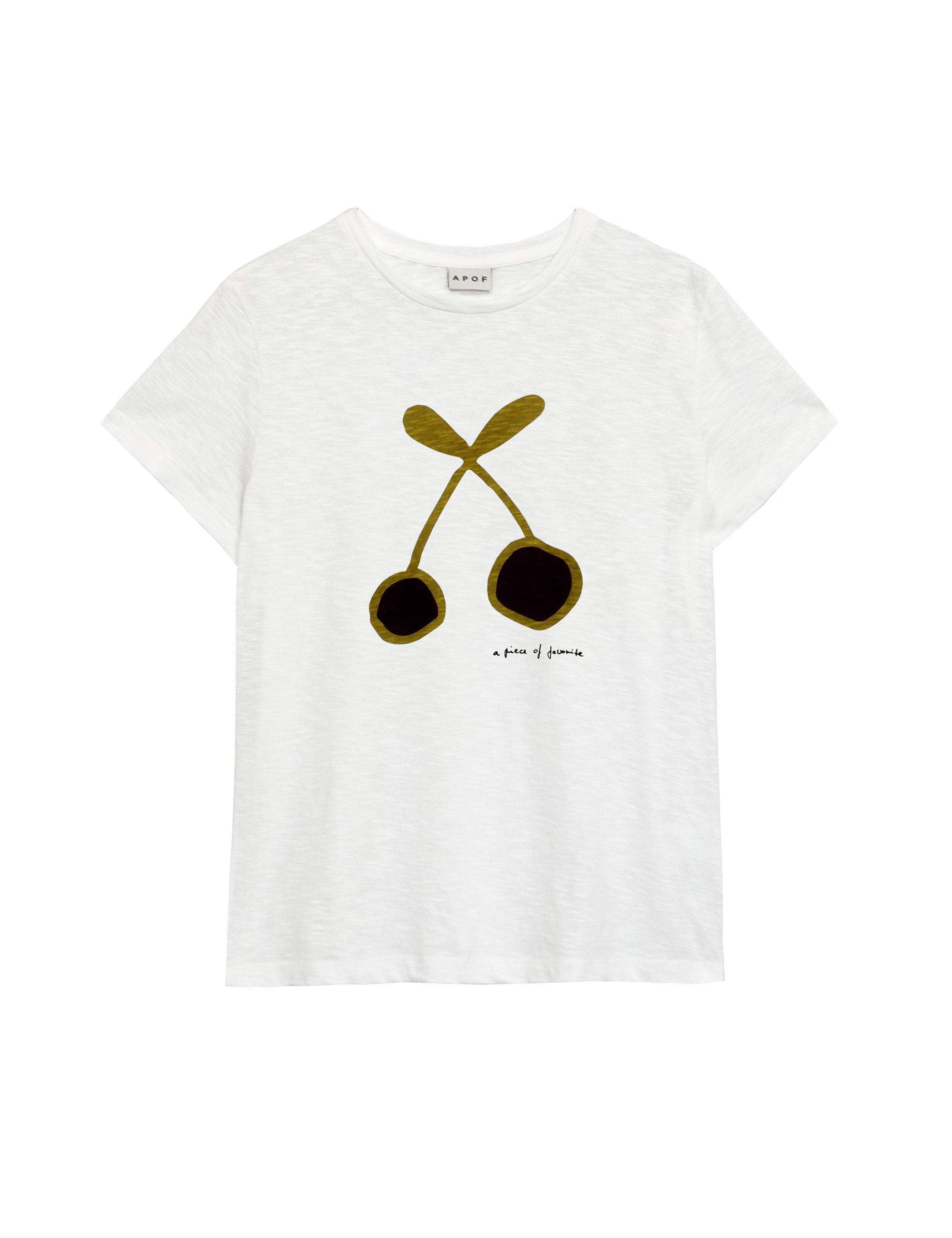 Womens white short sleeved cotton t-shirt with cherry print