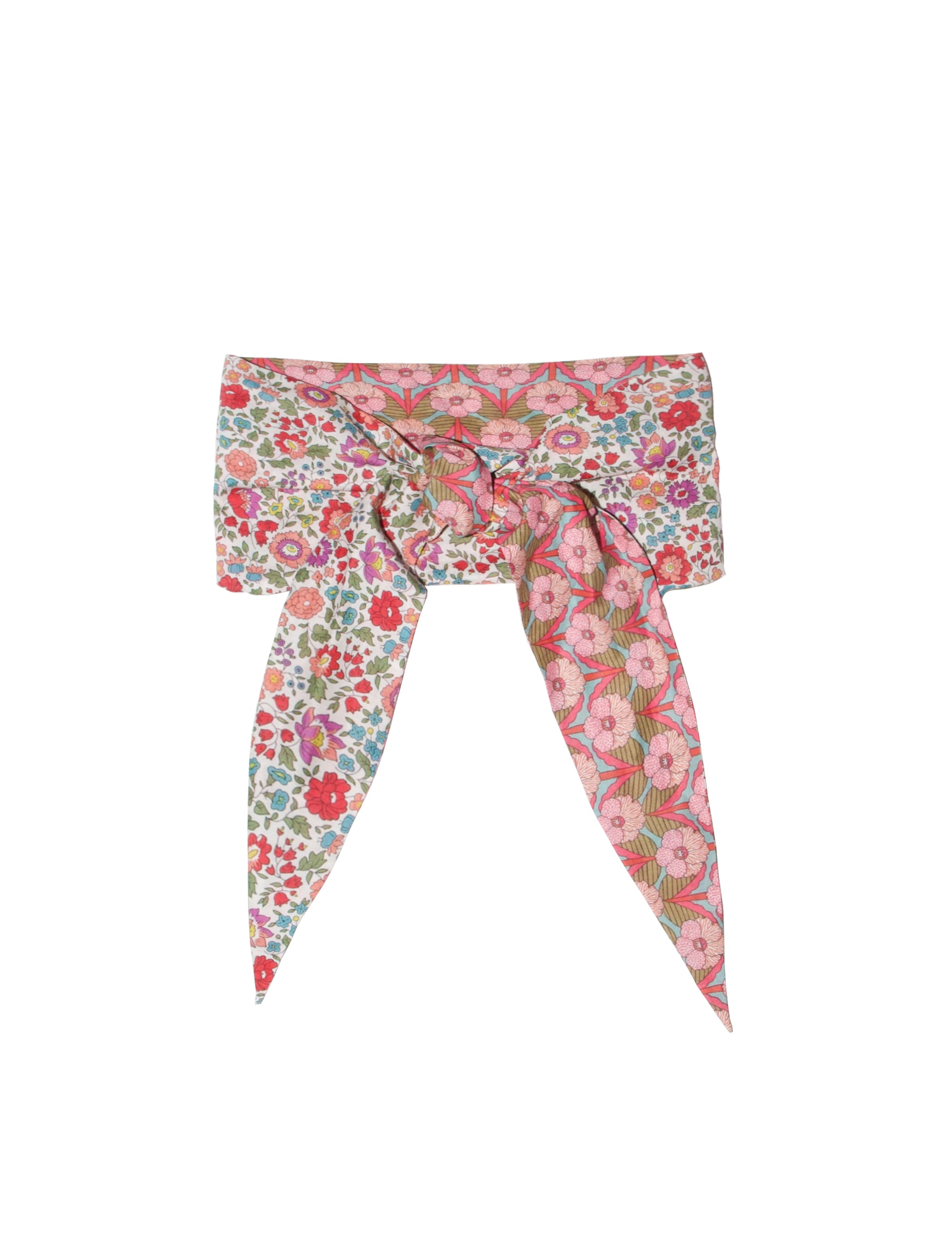 Pink and multi-colored floral print cotton scarf